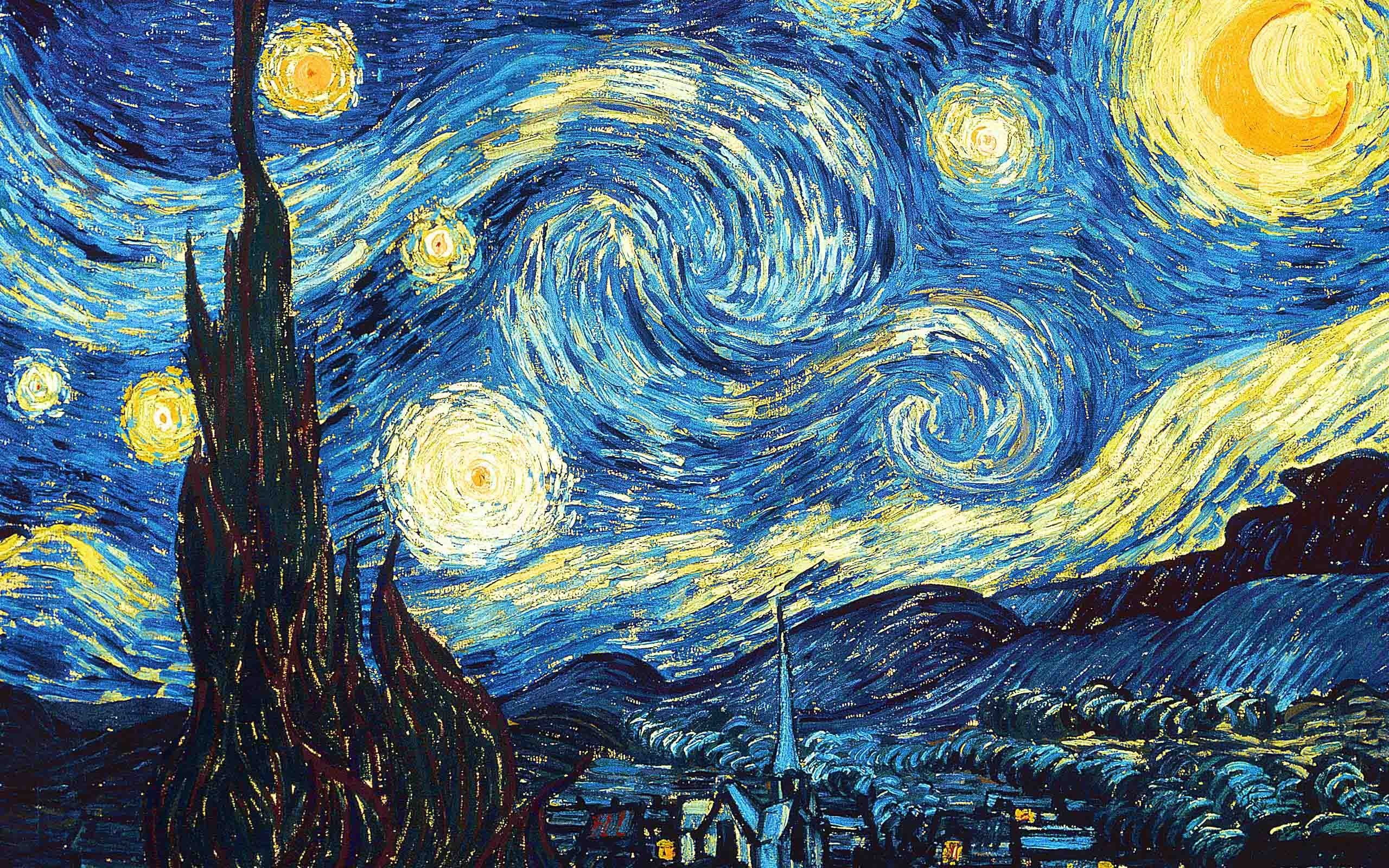 2560x1600 px abstract painting Starry Night Vincent Van Gogh People Alyssa Branch HD Art