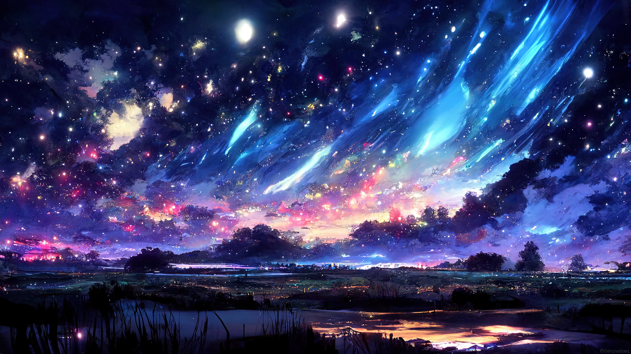 Free download | HD wallpaper: Uomi, starred sky, starry night ...