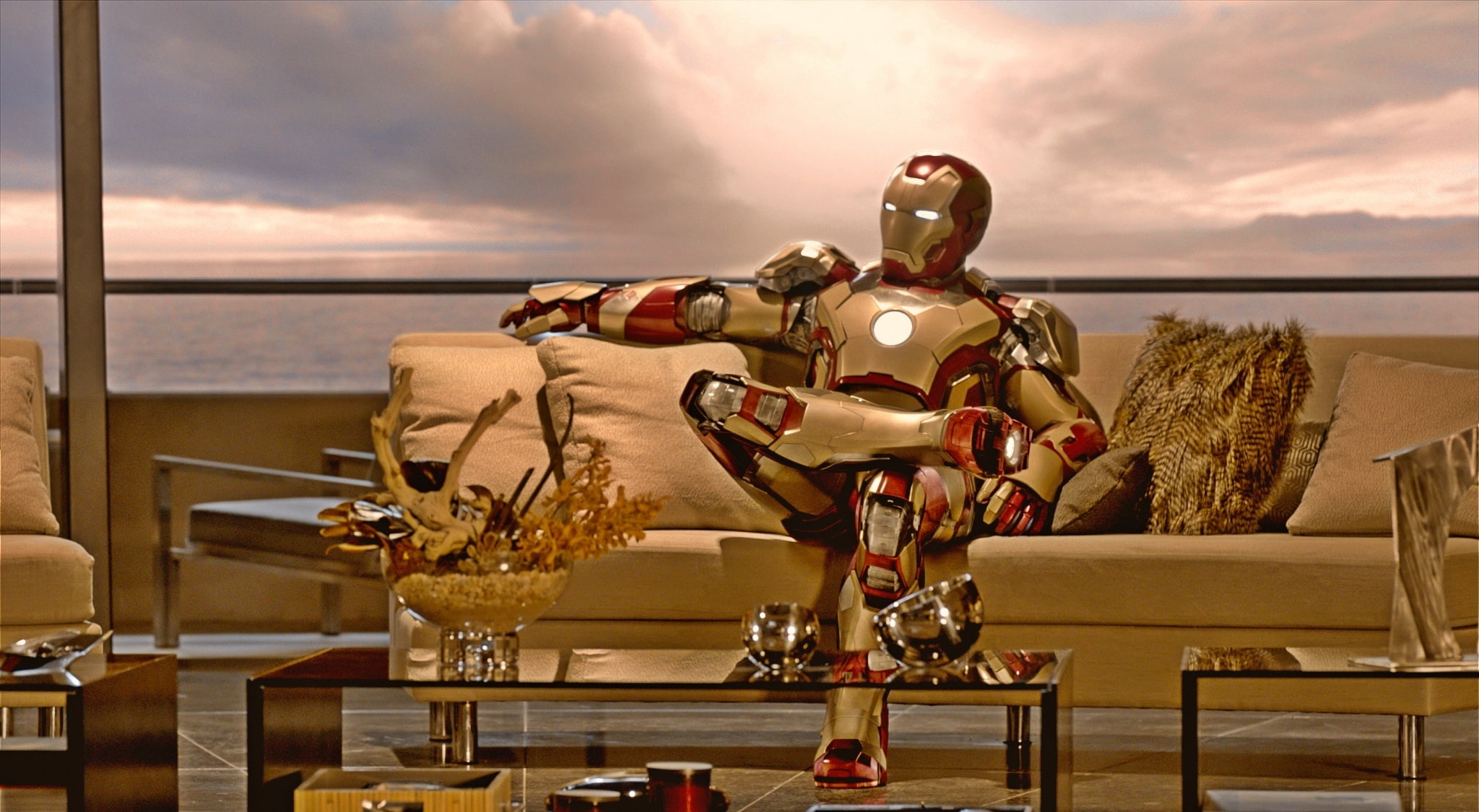Iron Man 3, Iron Man suit, Movies, Couch, 2013, sky, sea, cloud - sky