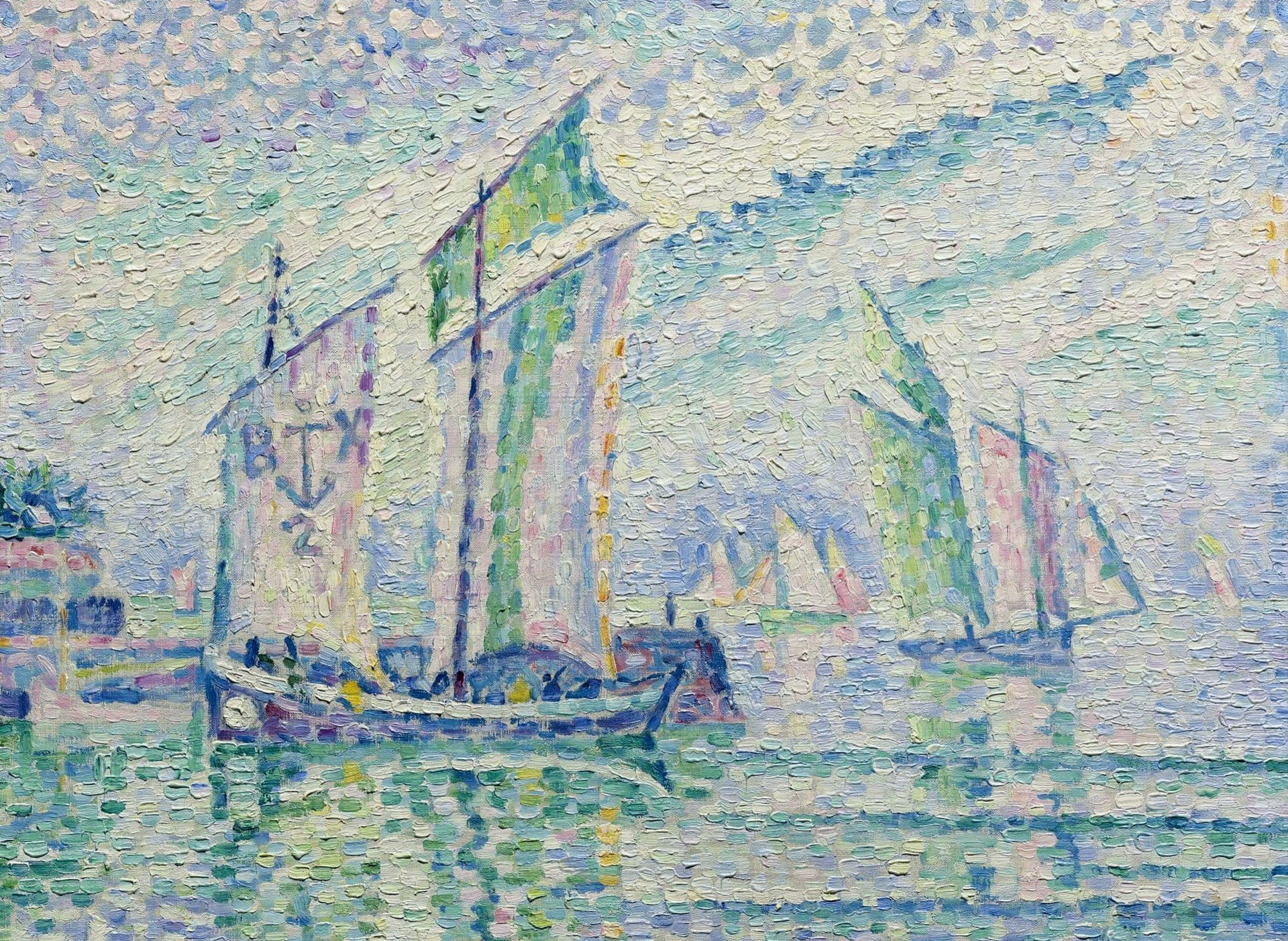 boat, picture, sail, seascape, Paul Signac, pointillism, Canal La Rochelle