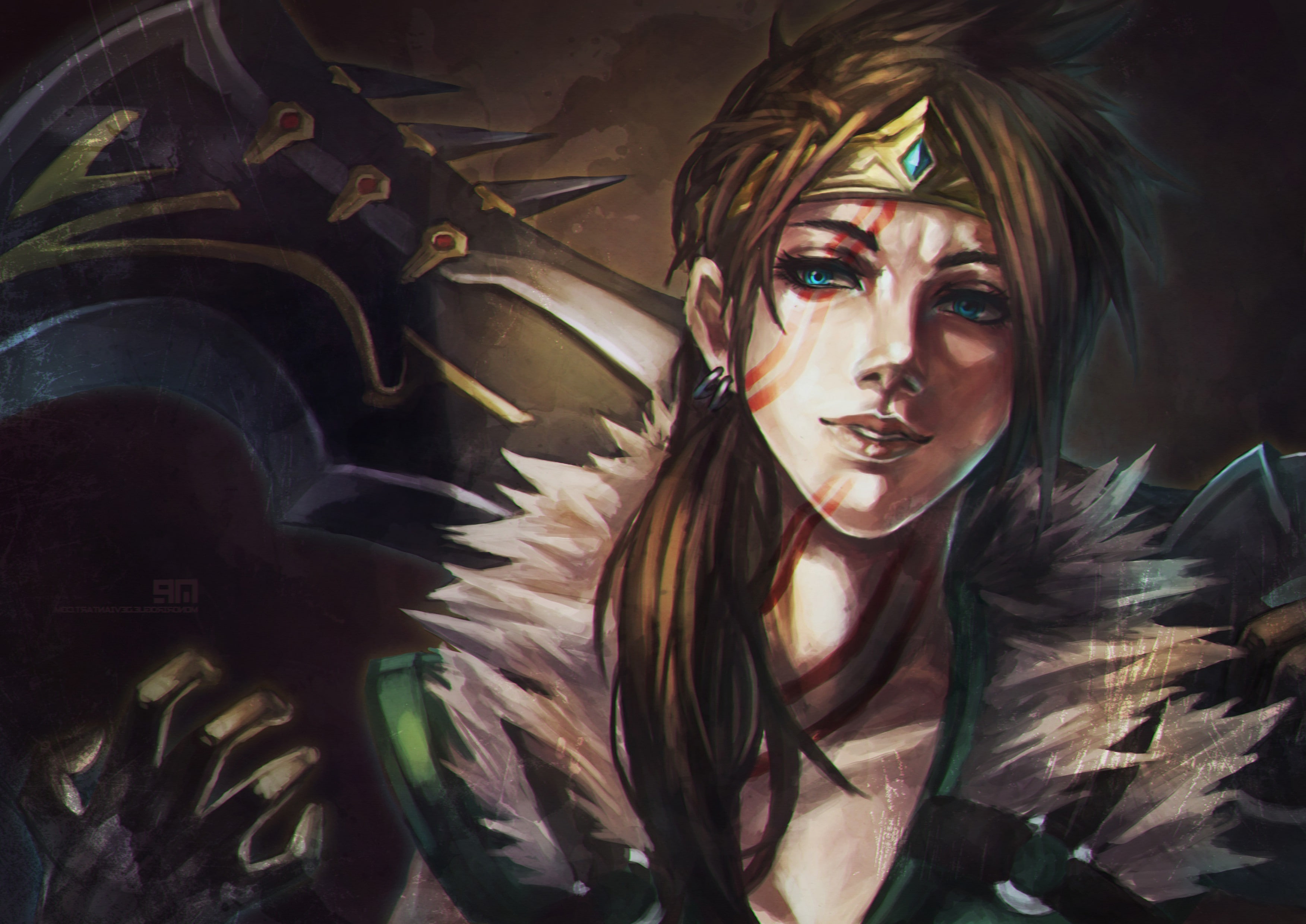 Draven, League Of Legends, portrait, young adult, looking at camera