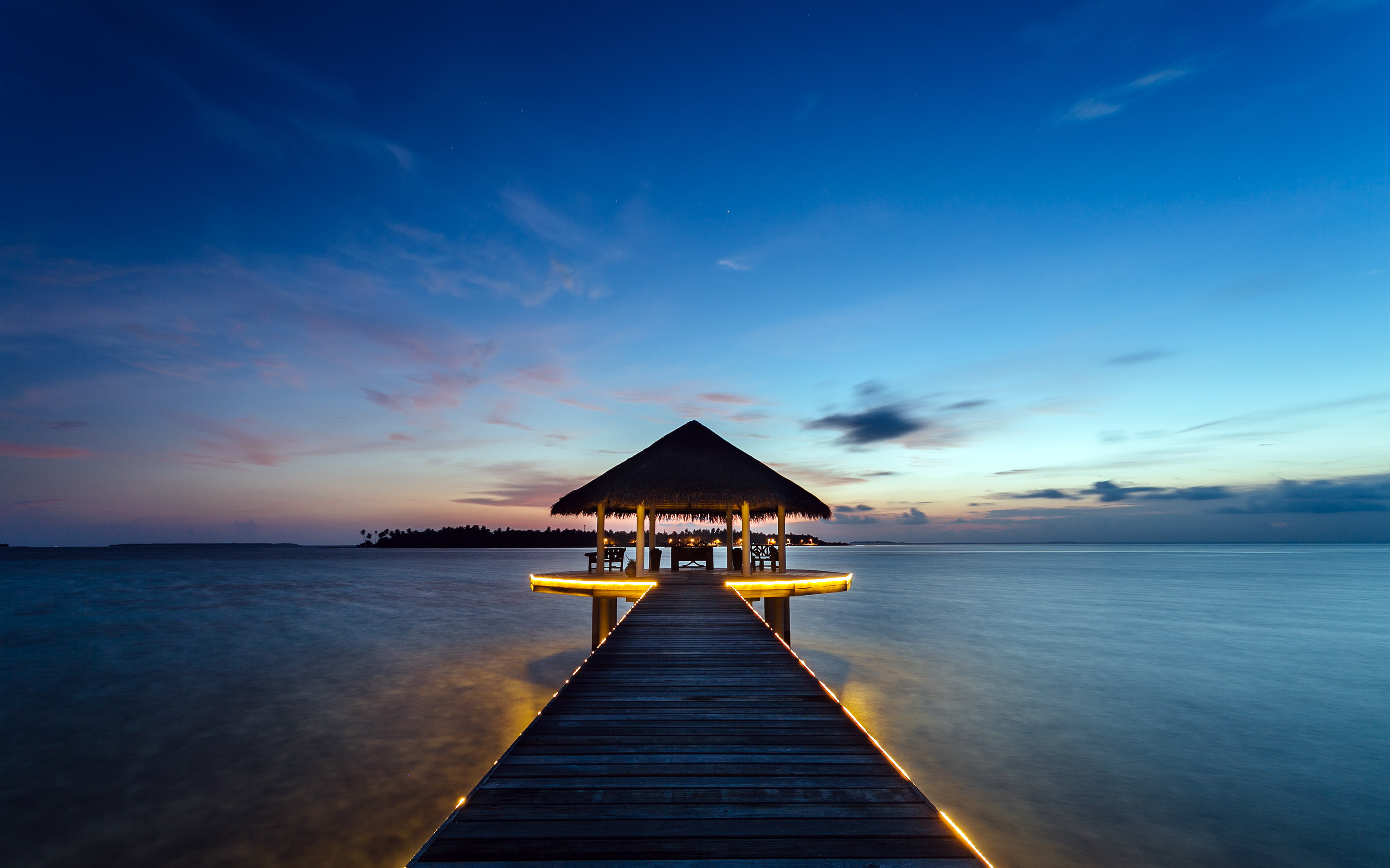 landscape, sunset, the ocean, resort, Bungalow, Maldives, Kihaadhuffaru Island