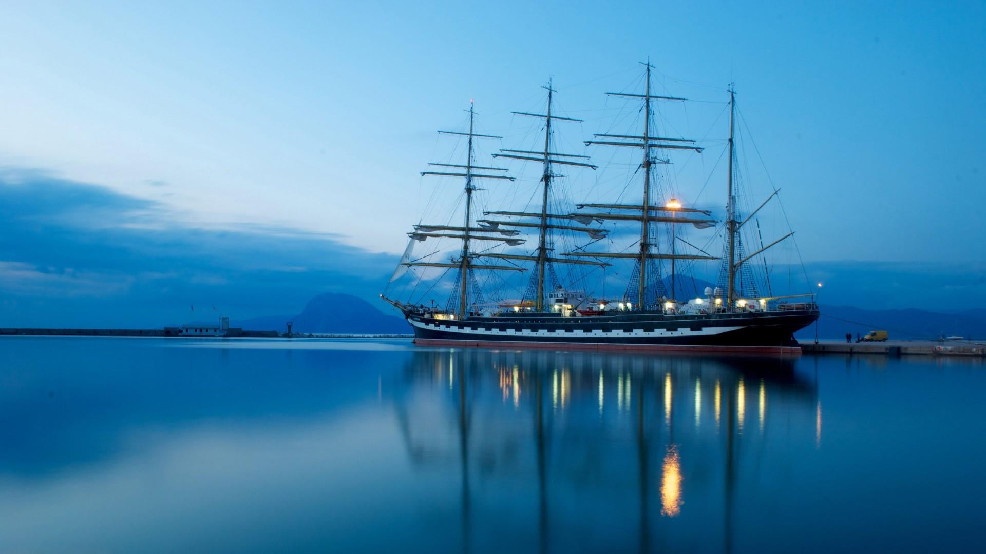 frigate, sailing ship, tall ship, calm, barque, brig, mast