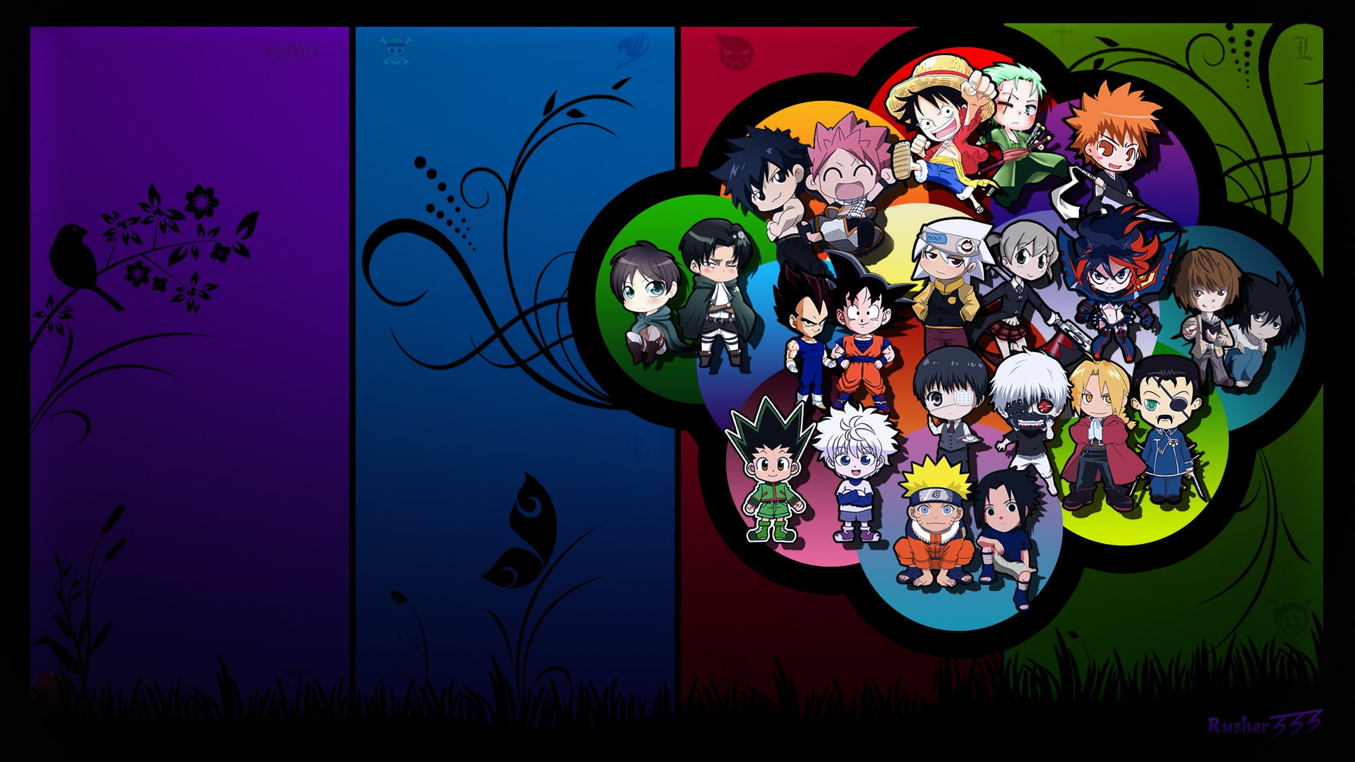 Anime, Characters, One Piece, Hunter x Hunter, Shingeki no Kyojin, Fairy Tail, Bleach, Full Metal Alchemist, Death Note, Kill la Kill, Naruto