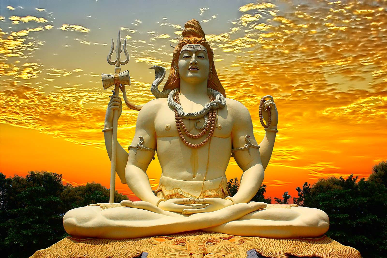 Lord Shiva And Sunset Sky, Lord Shiva statue, God, scenery, sculpture