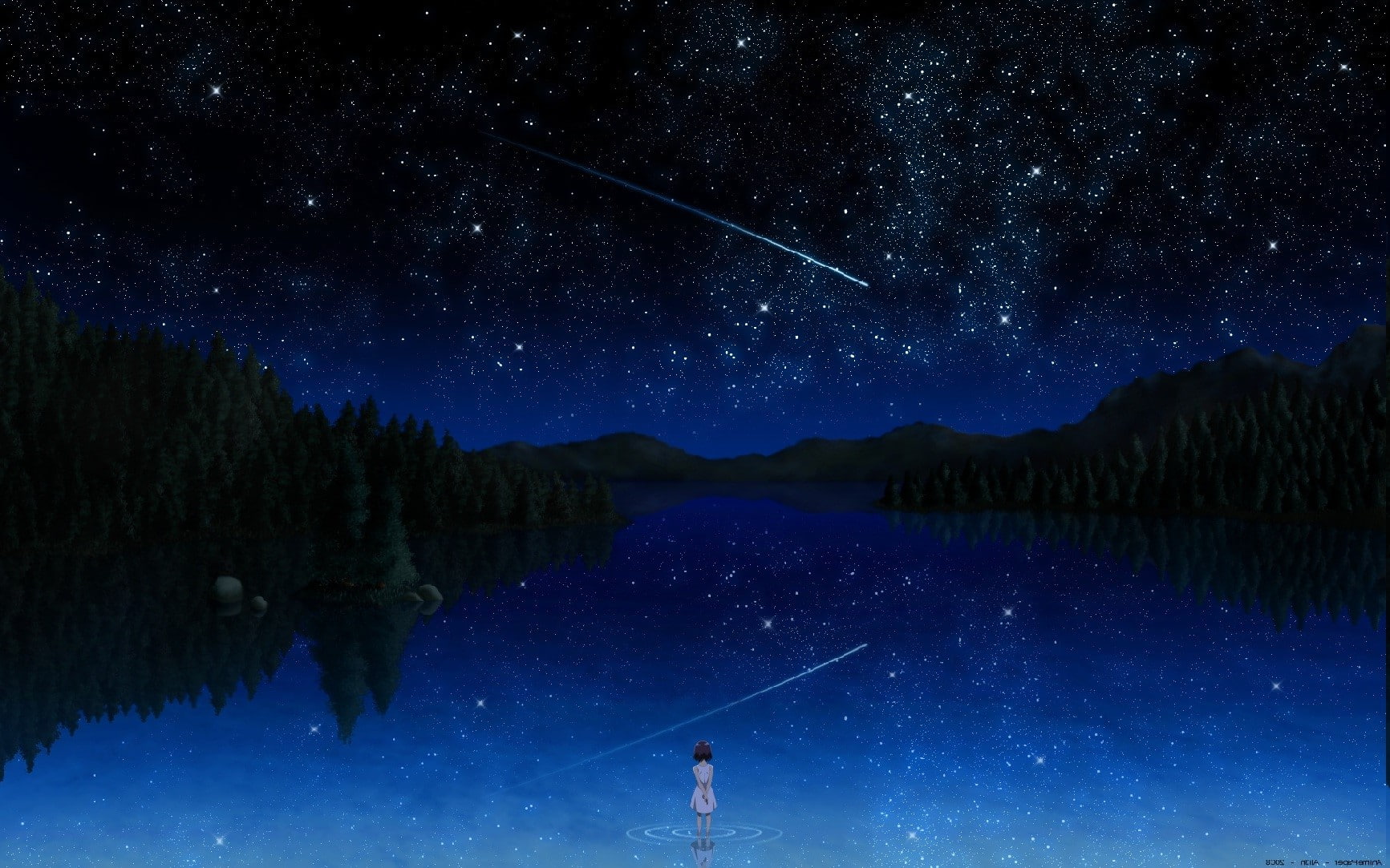 anime water nature anime girls shooting stars, star - space