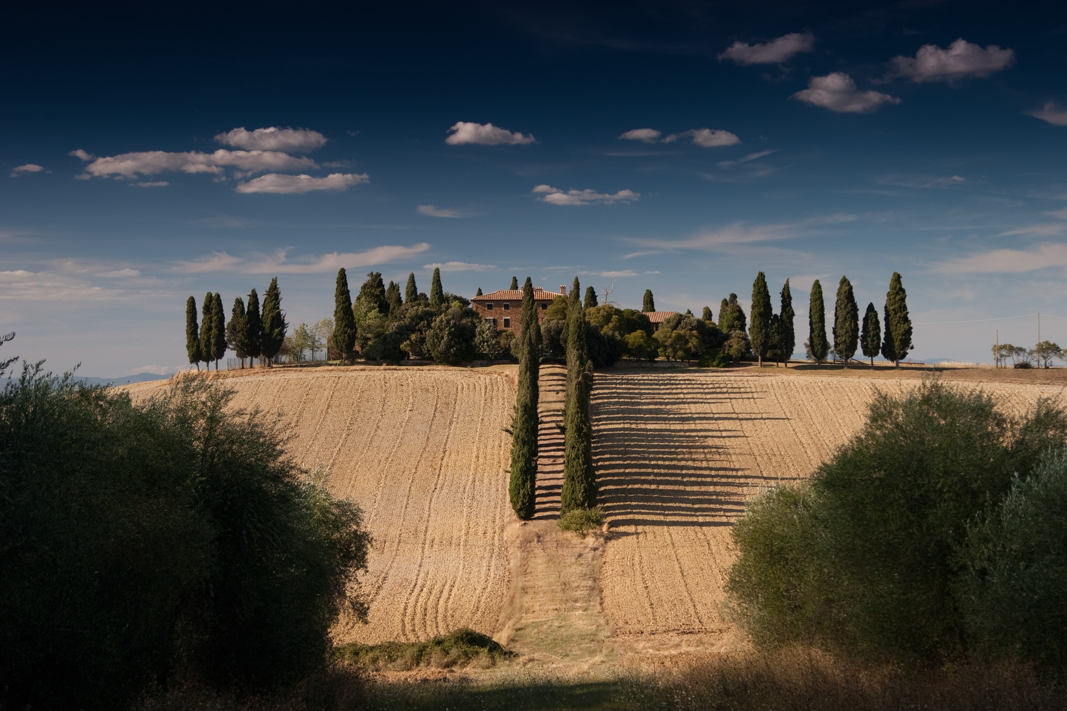field, trees, sky, hills, nature, Gladiator (movie), Tuscany