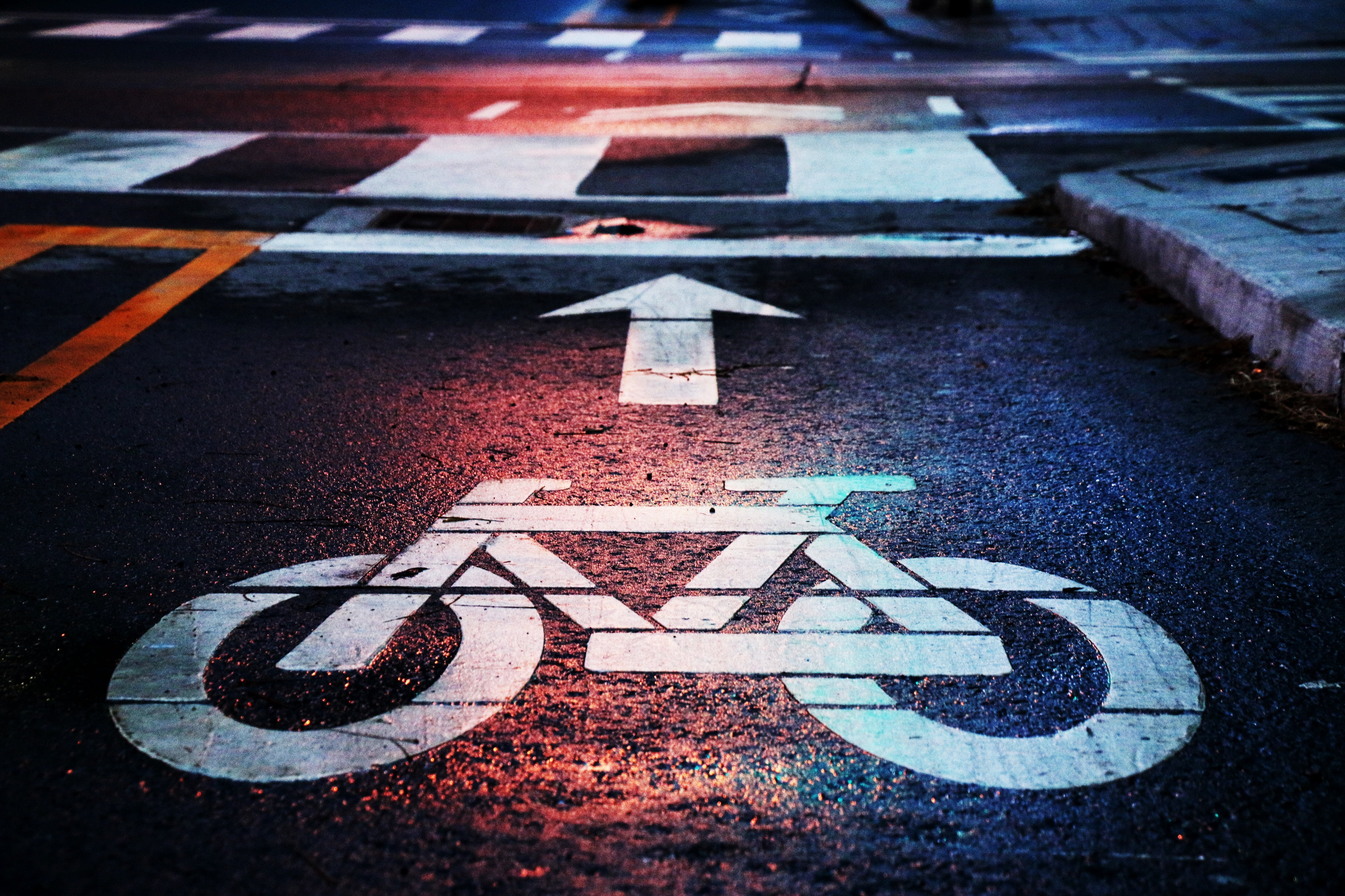 bicycle lane photography, marking, road, route, sign, road marking