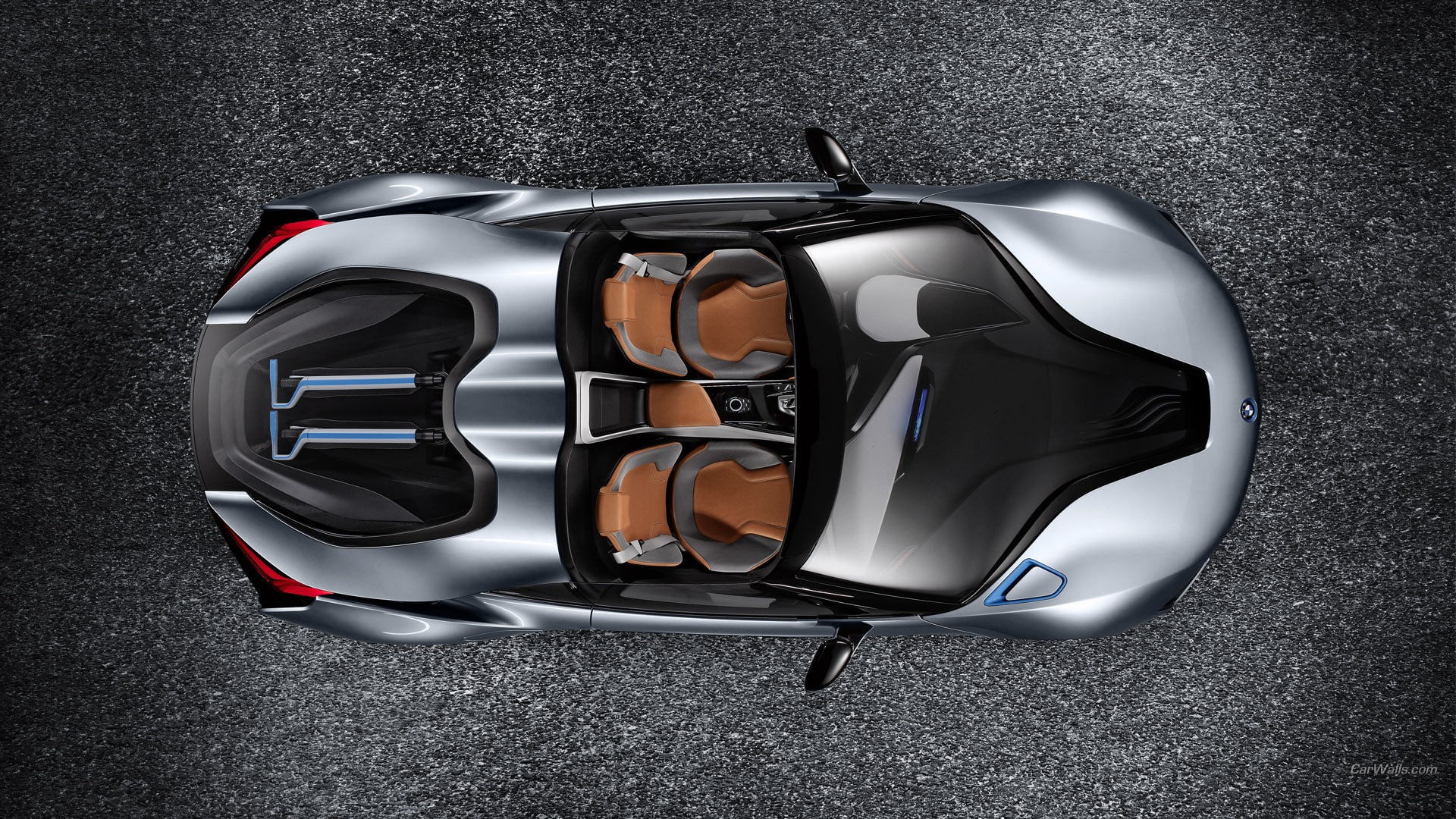 BMW i8, car, silver cars, vehicle, directly above, no people