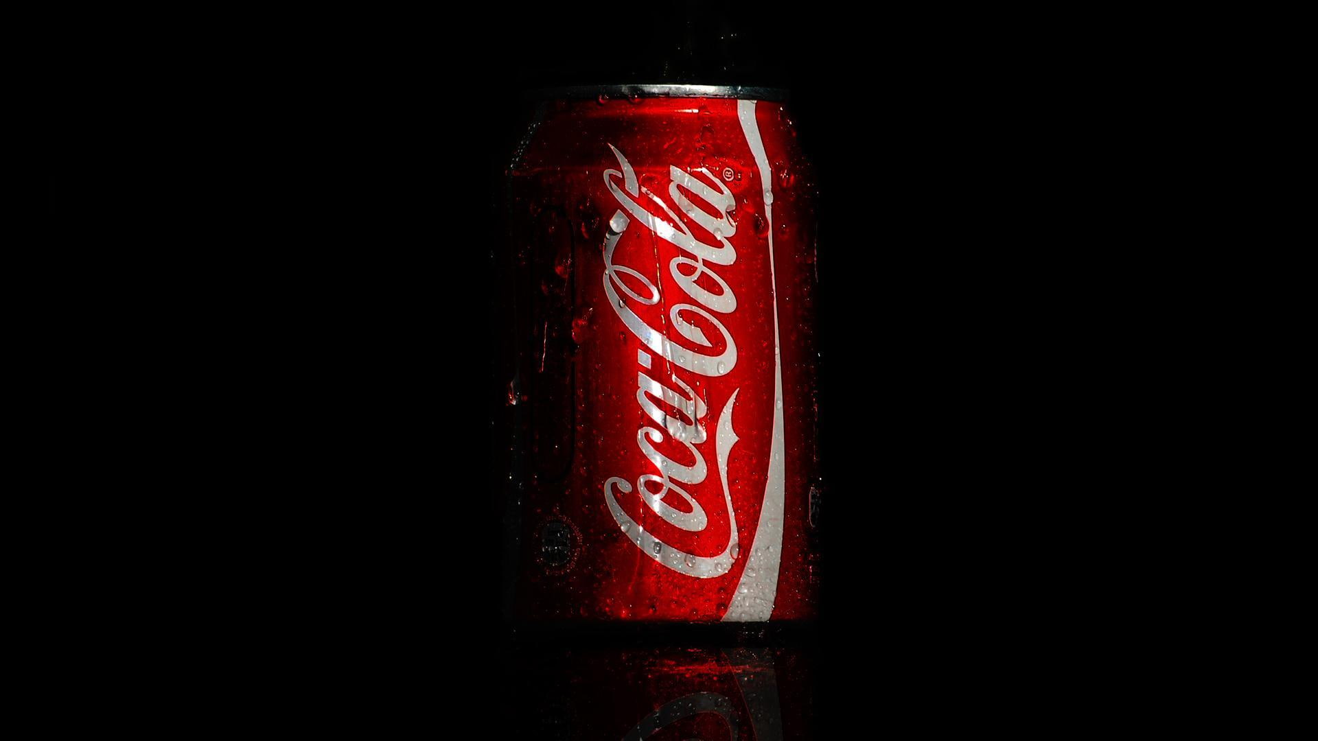 Coca-Cola soda can, drops, macro, drink, brand-name, editorial