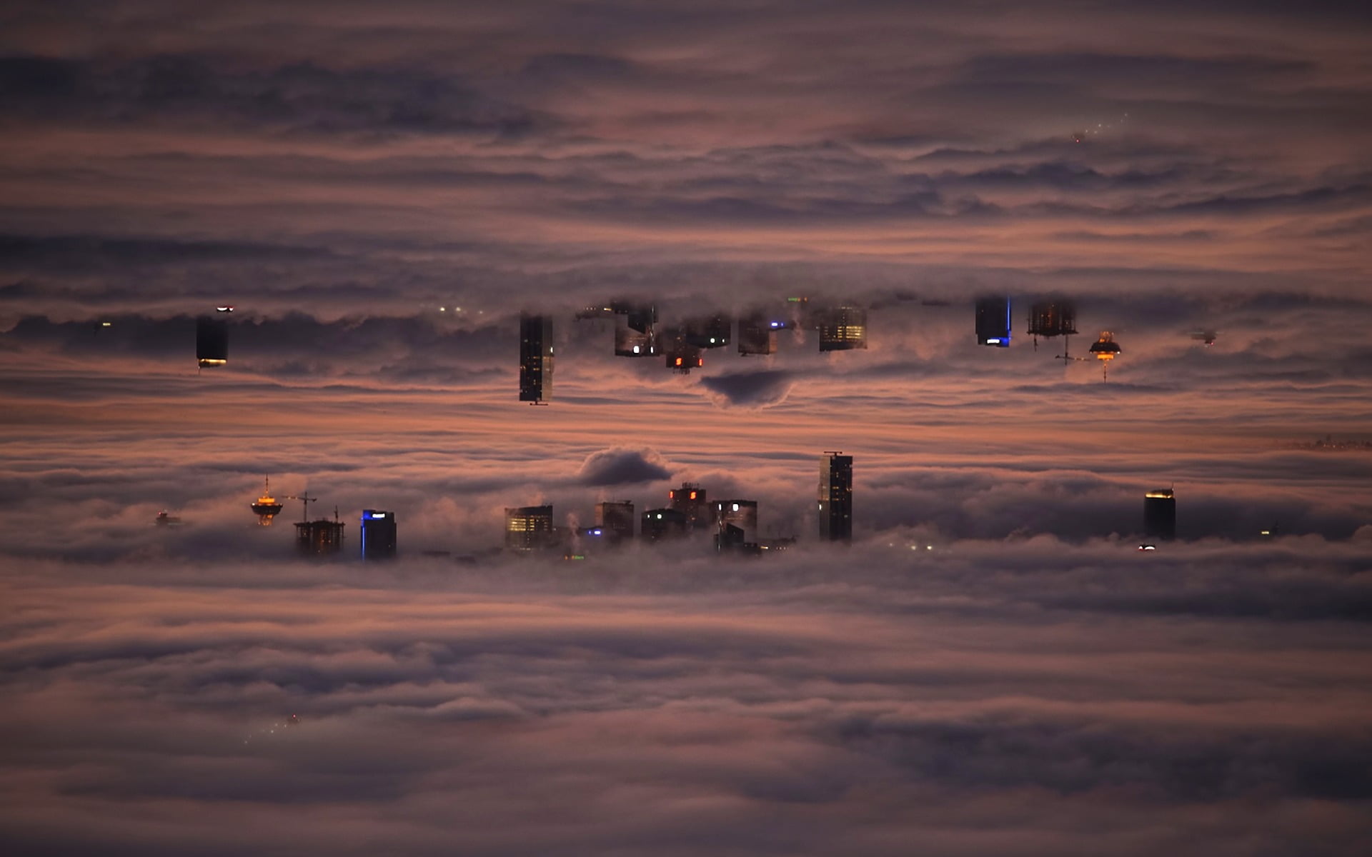 high-rise buildings, sky, skyscraper, clouds, mirrored, cloud - sky