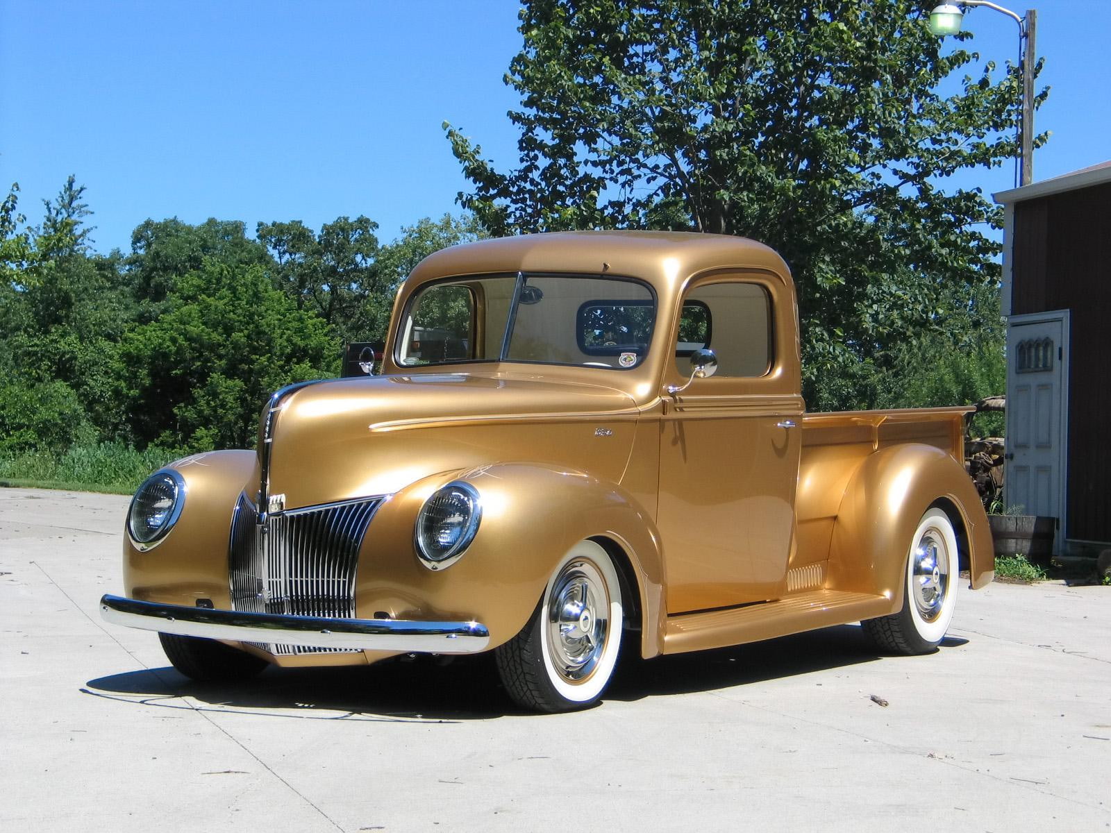 1940 Ford Pickup Truck Retro Hot Rod Rods Lowrider Lowriders, gold single cab pickup truck