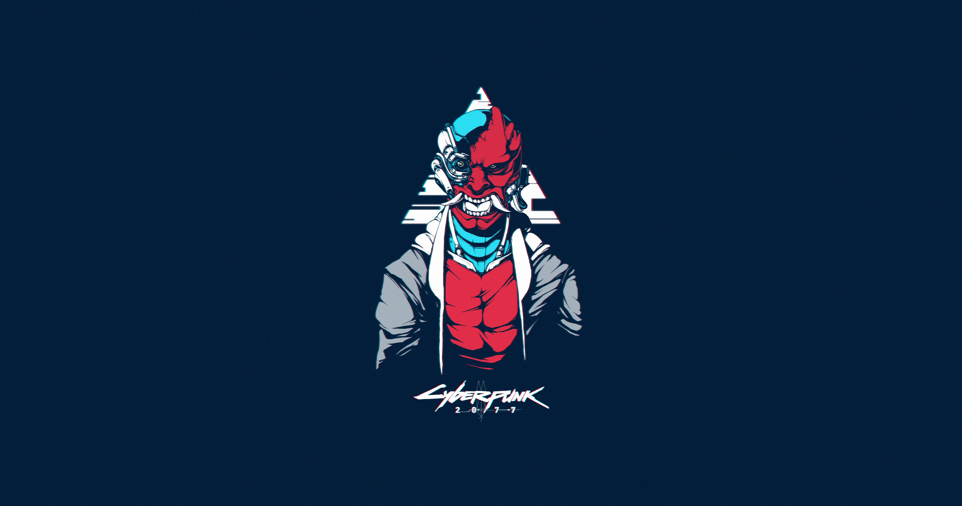 simple background, blue background, artwork, cyborg, cyberpunk