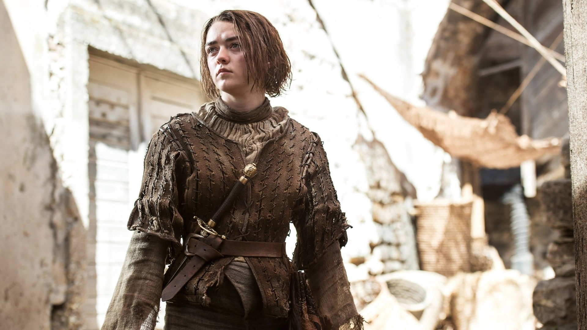Arya Stark, Game of Thrones, TV, standing, young adult, focus on foreground
