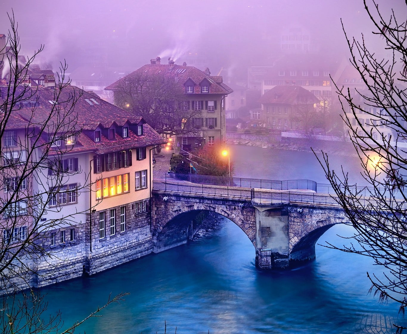 Bern, street light, nature, water
