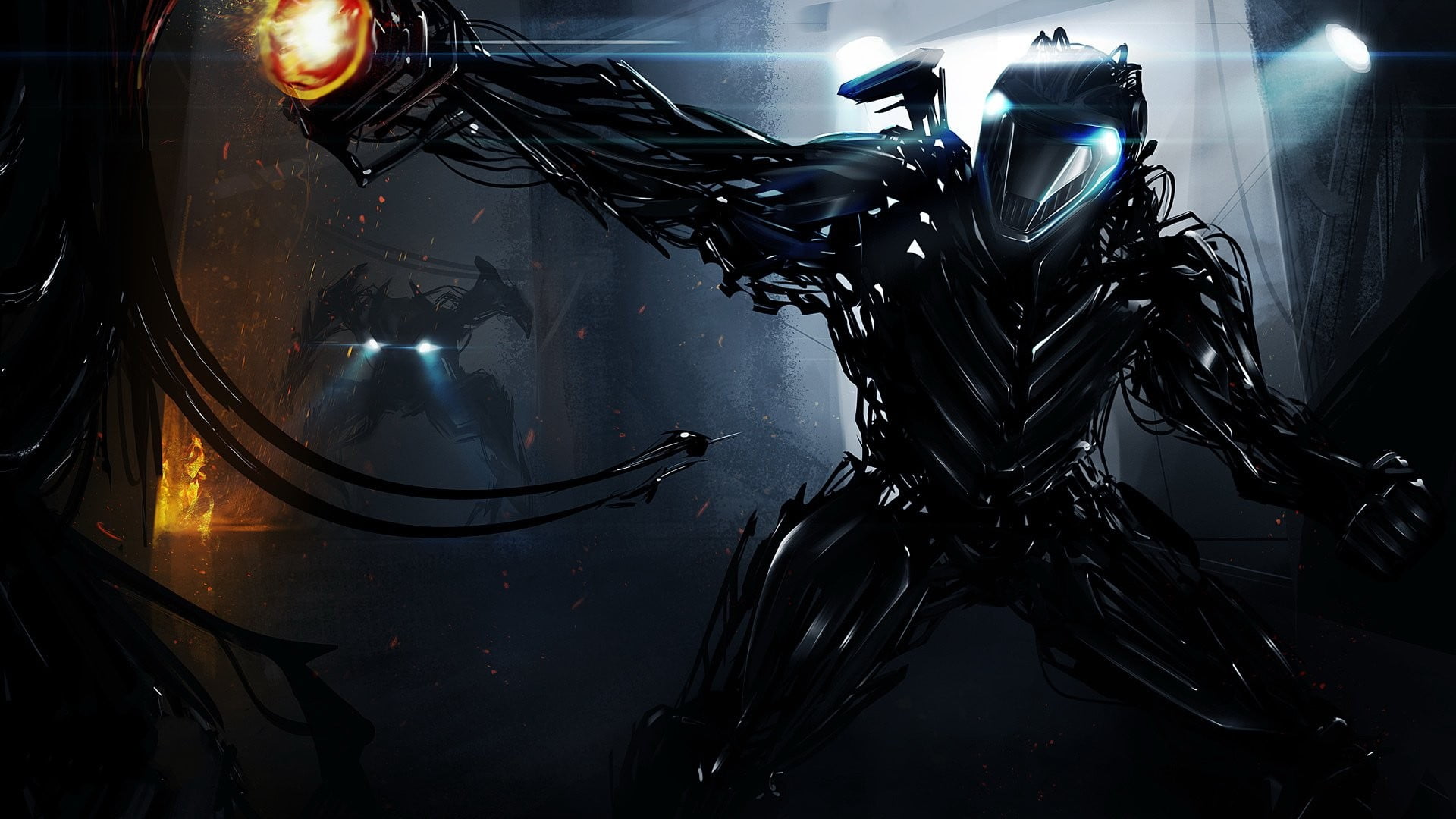 alien with weapon illustration, robot, technology, digital art