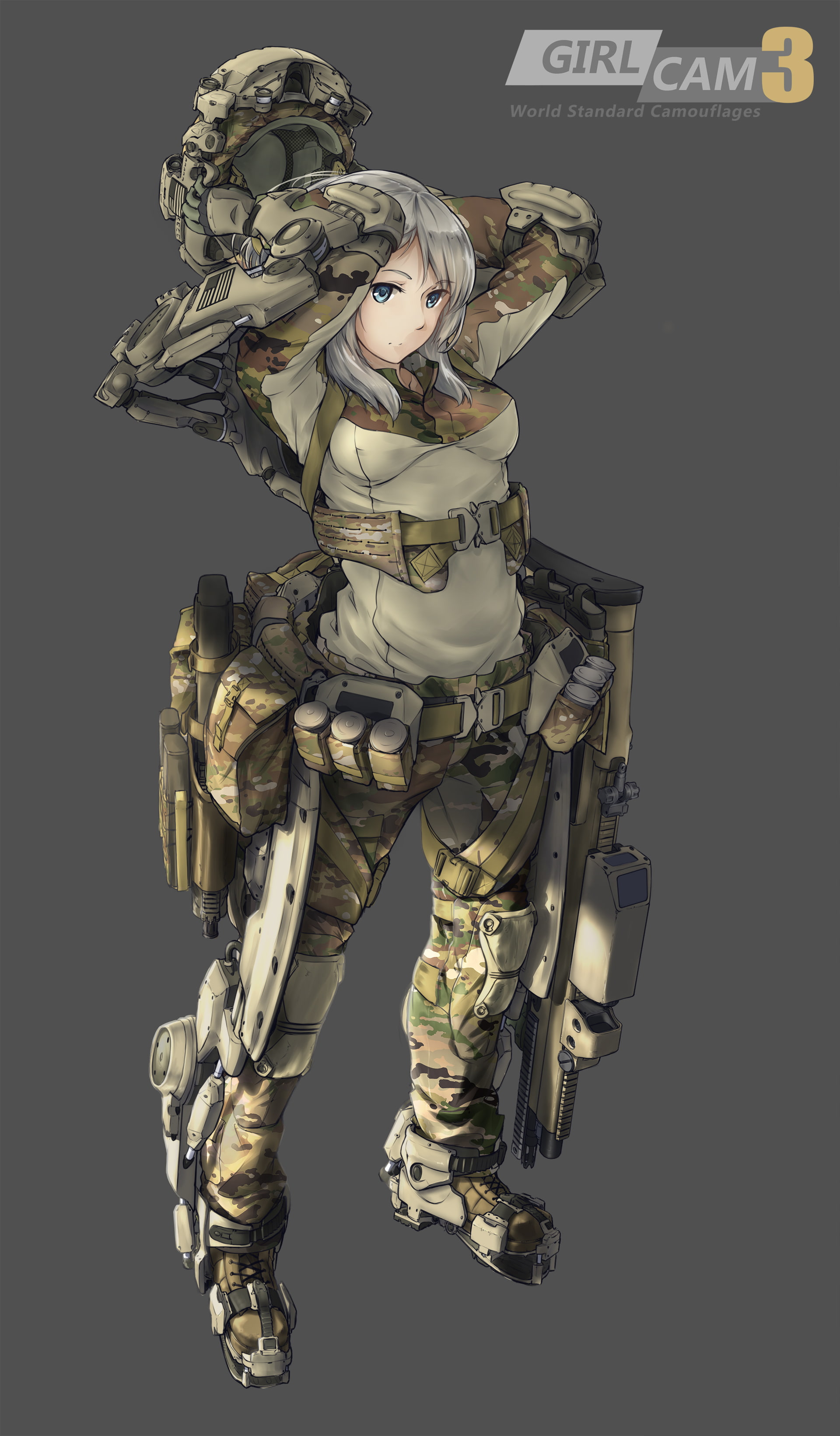 anime, weapon, Exoskeleton, army girl