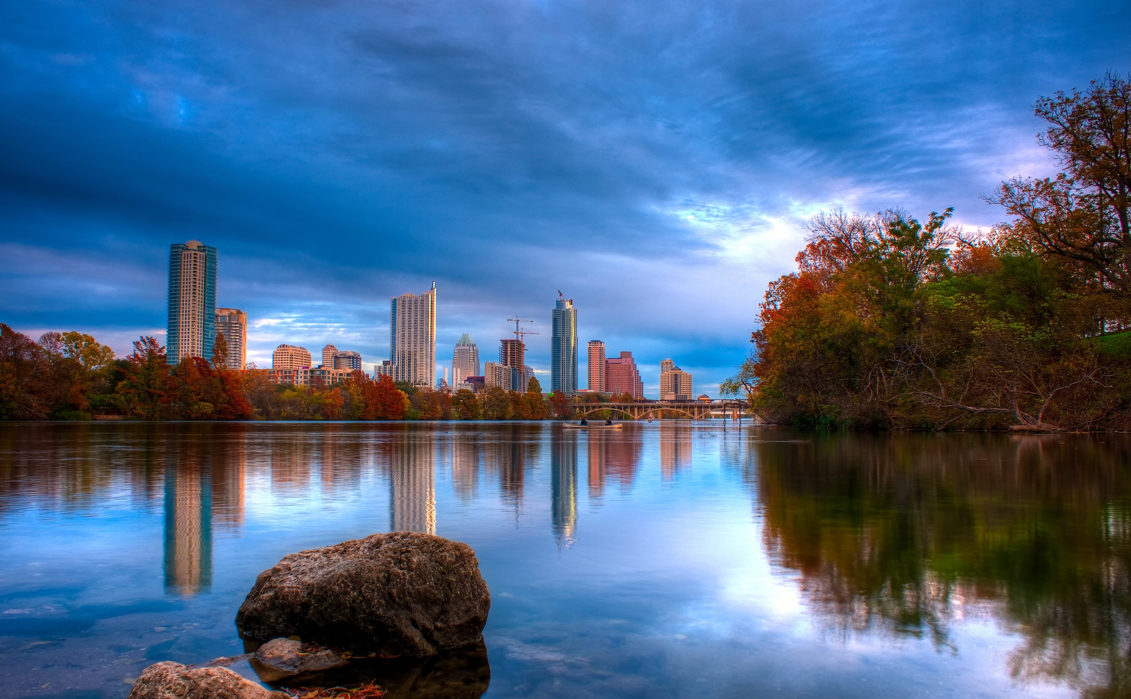 Lou Neff Point, body of water and high-rise buildings, United States