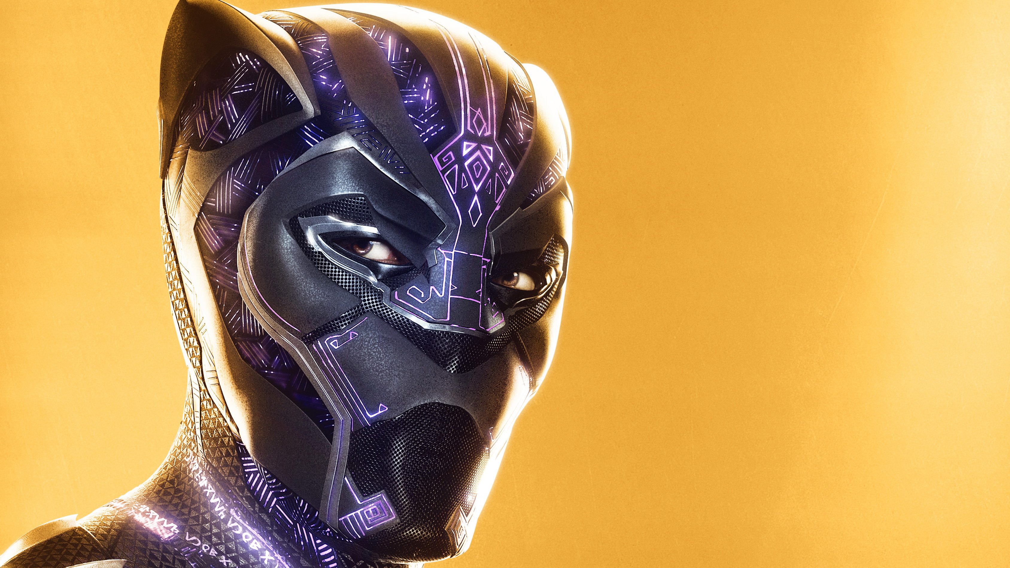 Black Panther, yellow, close-up, indoors, colored background
