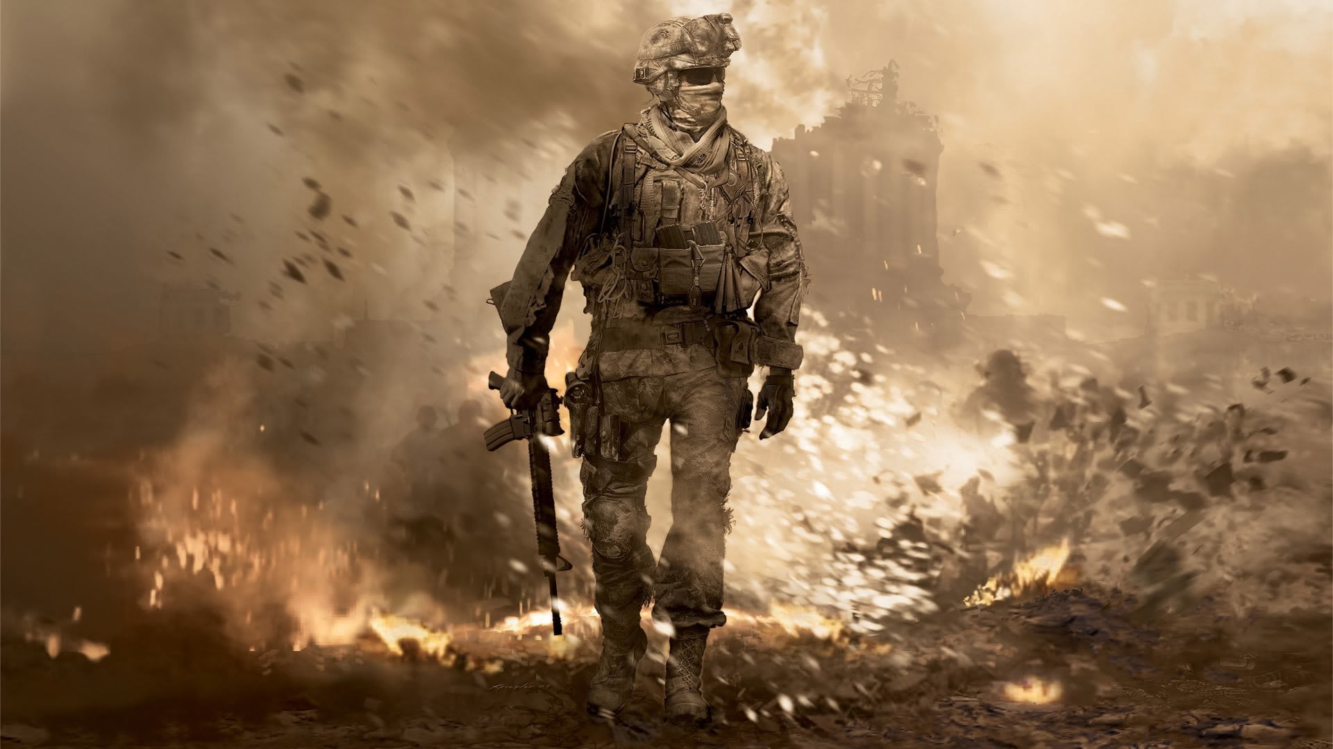 man wearing army gear holding rifle digital wallpaper, Call of Duty