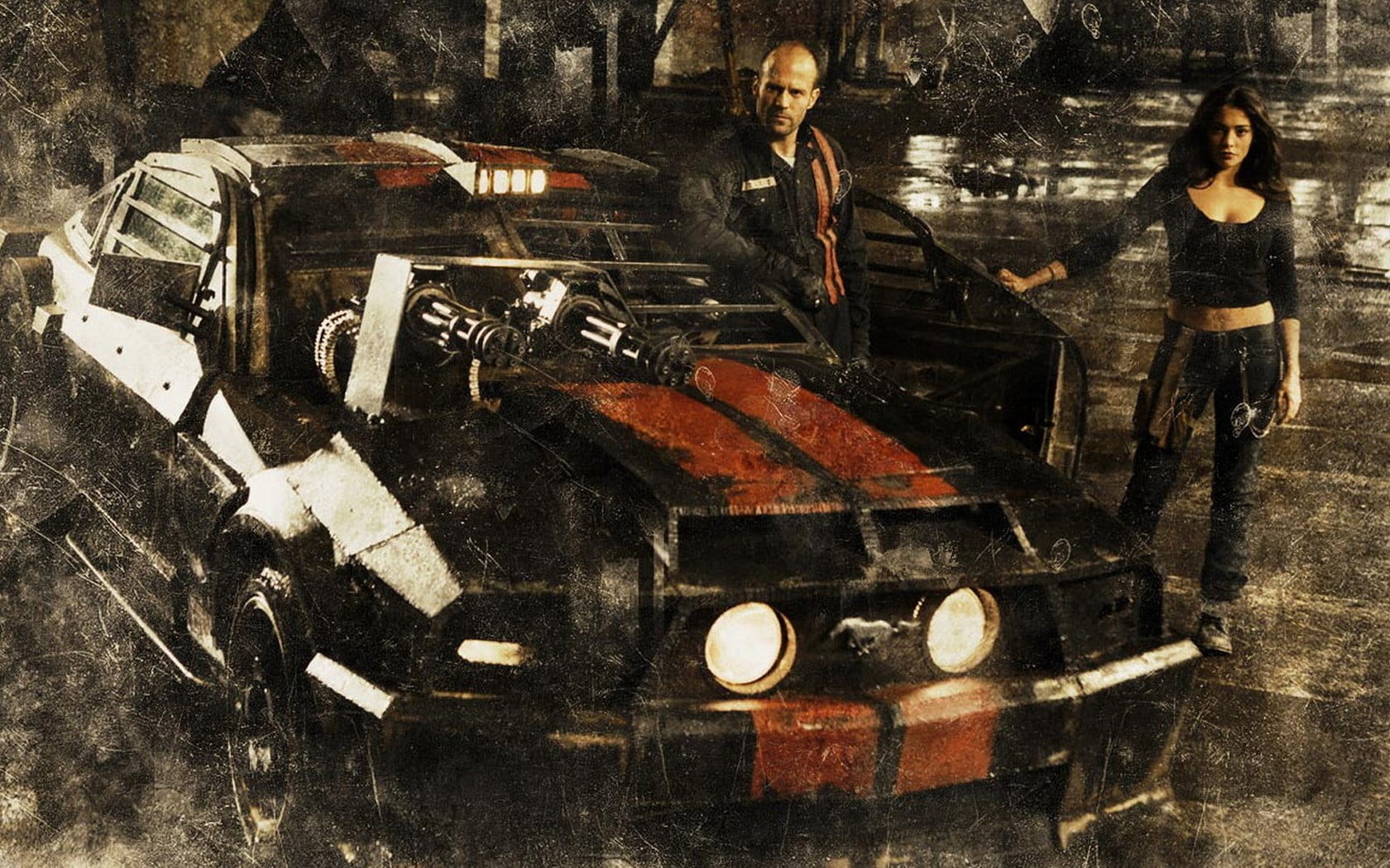 Death Race poster, Jason Statham, Ford Mustang, indoors, real people