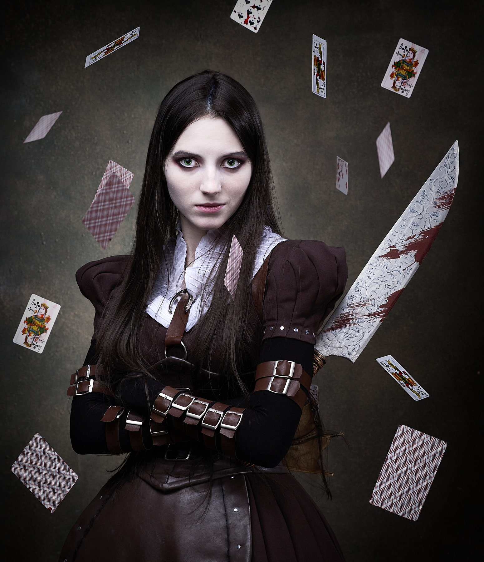 fantasy girl, playing cards, women, model, cosplay, American McGee's Alice