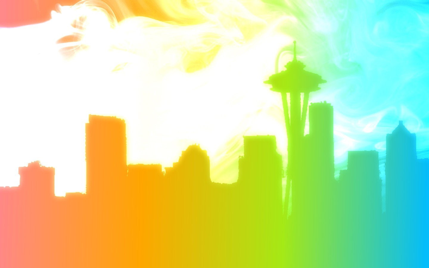 LGBT, rainbows, Seattle, Silhouette, skyline