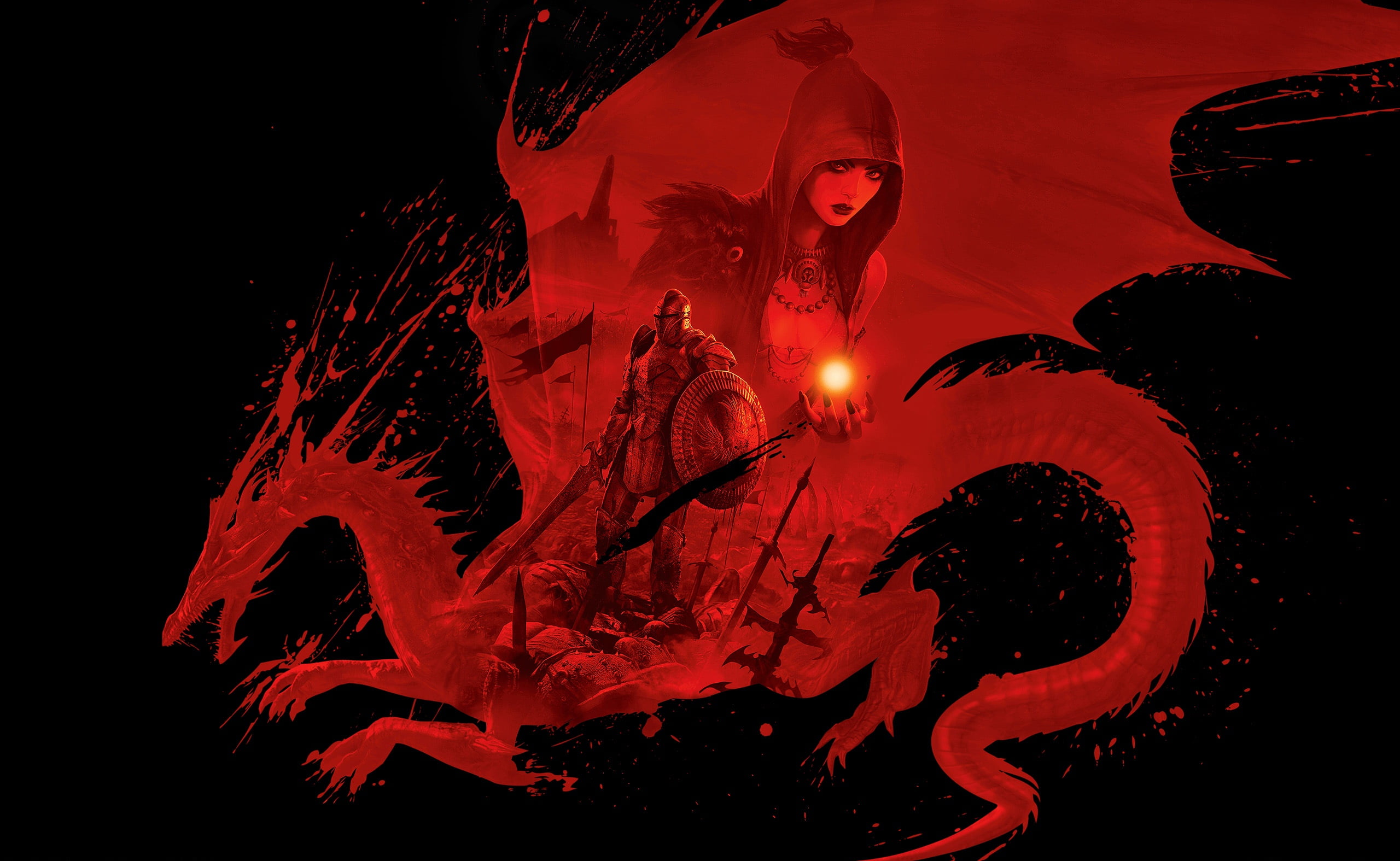red dragon illustration, Dragon Age Origins, Dungeons & Dragons