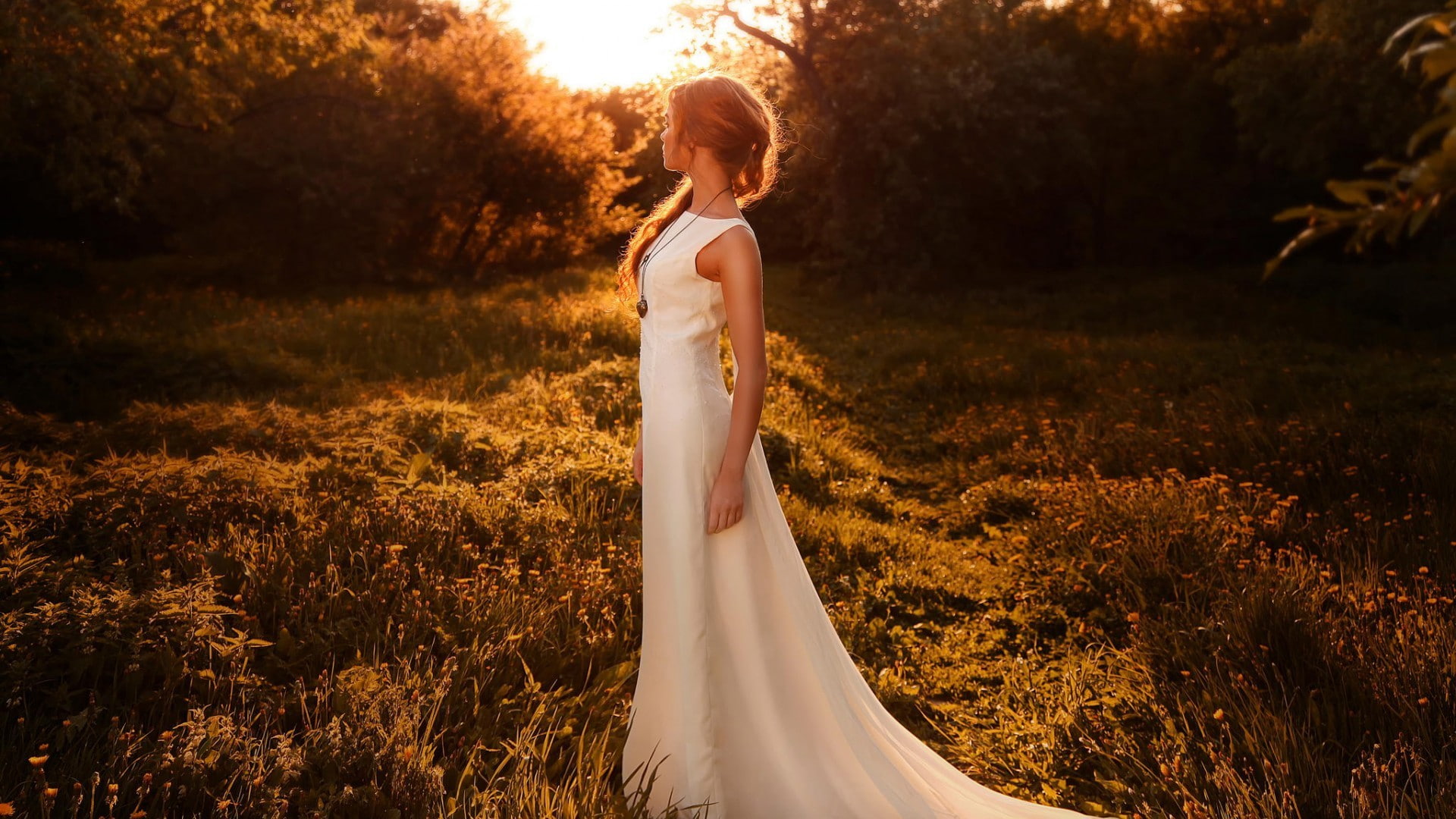 white dress, women, women outdoors, sunlight, fashion, one person
