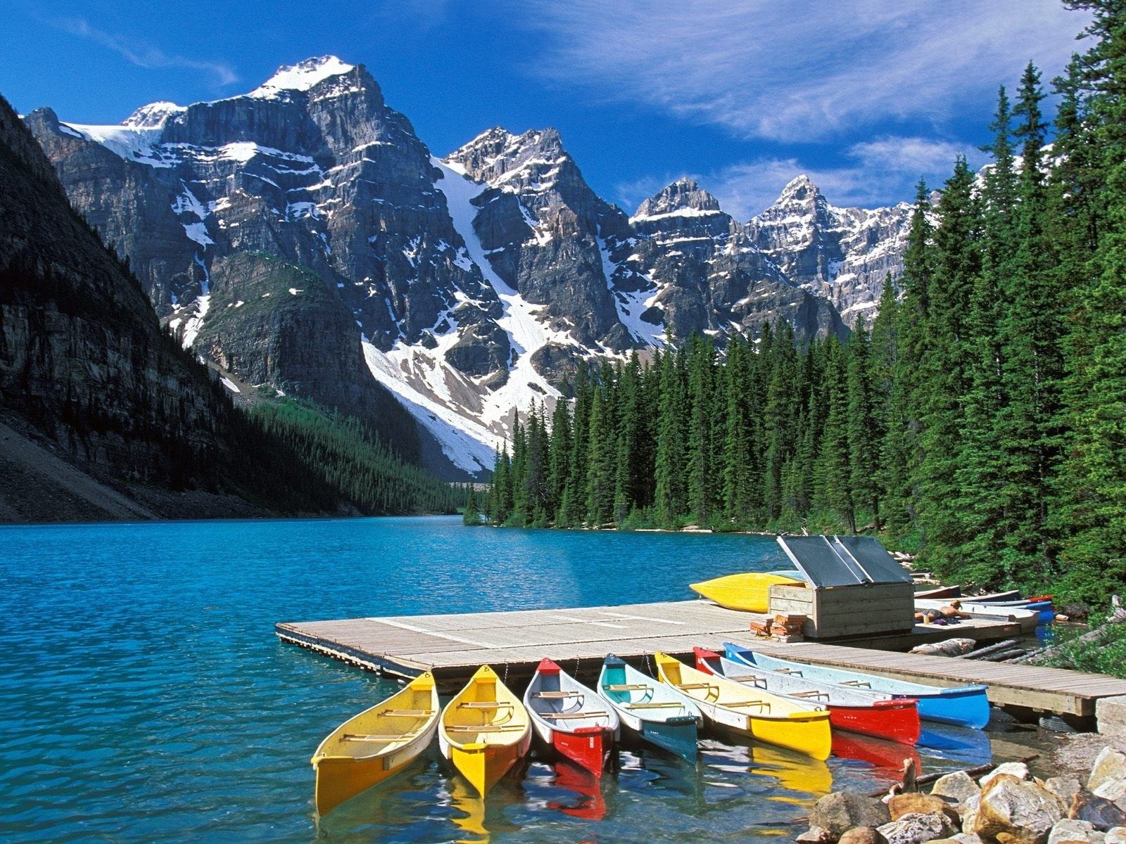 Moraine lake, Boats, Canada, Multi-colored, Excursions, mountain