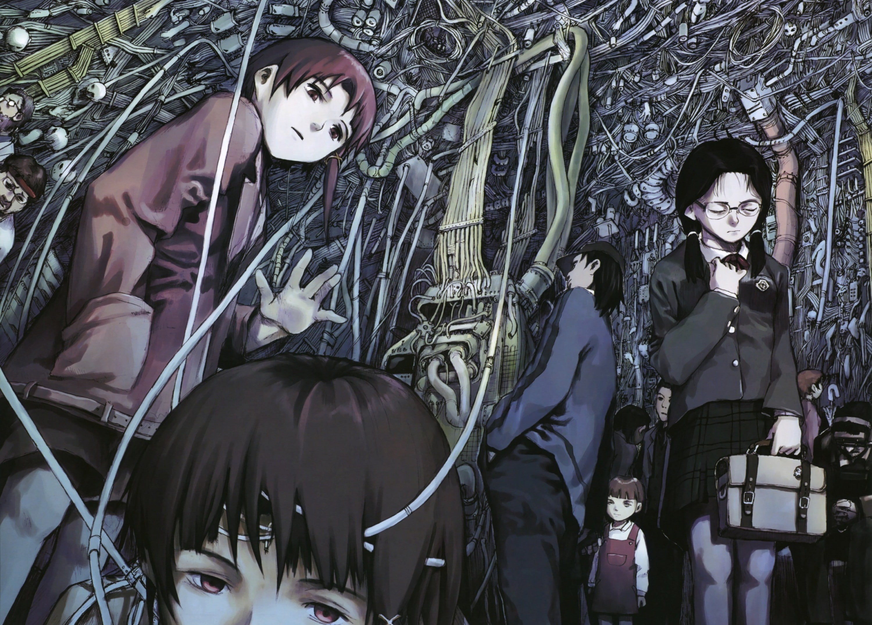 Serial Experiments Lain, anime, real people, looking at camera
