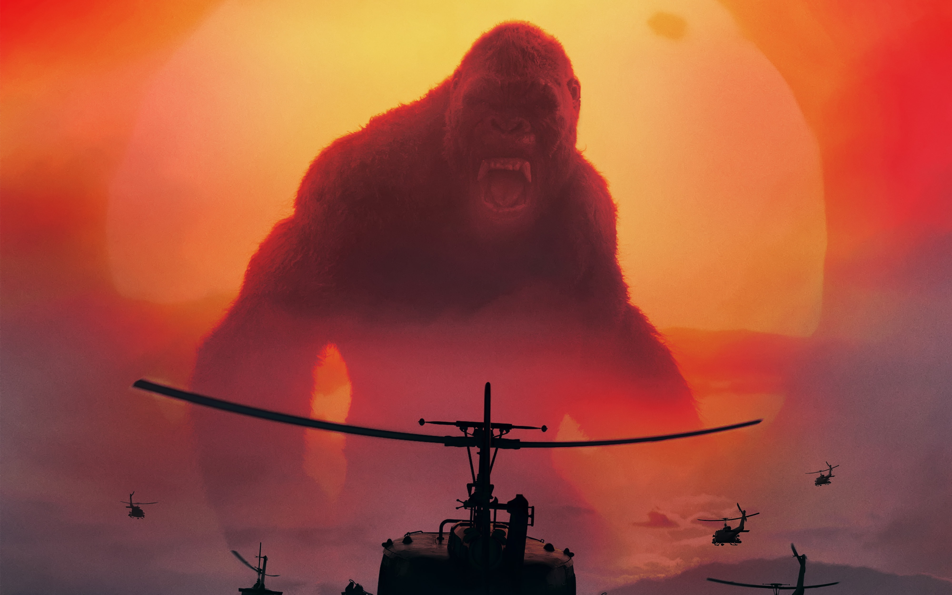 Kong Skull Island 2017 Movie 4K, orange color, sunset, sky, nature
