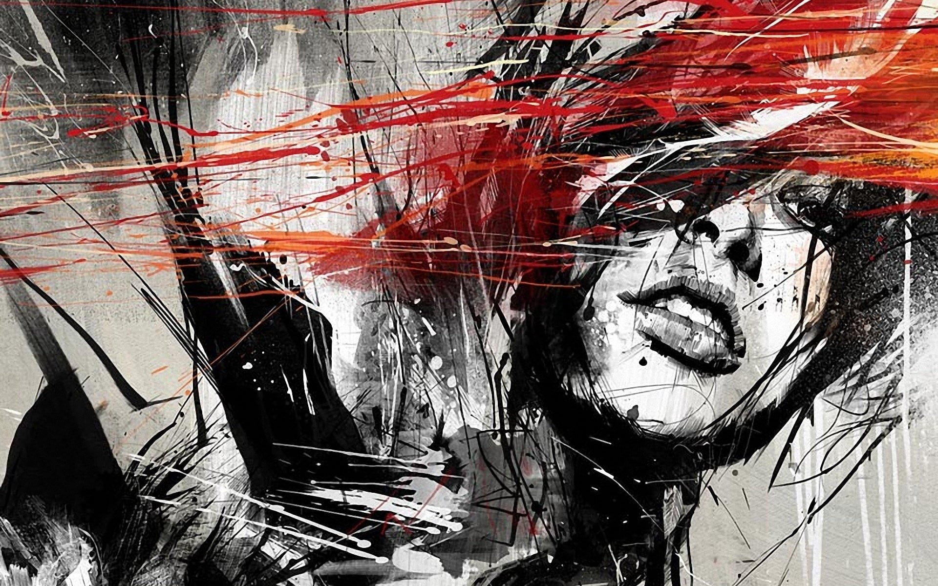 artwork, women, drawing, face, abstract, selective coloring