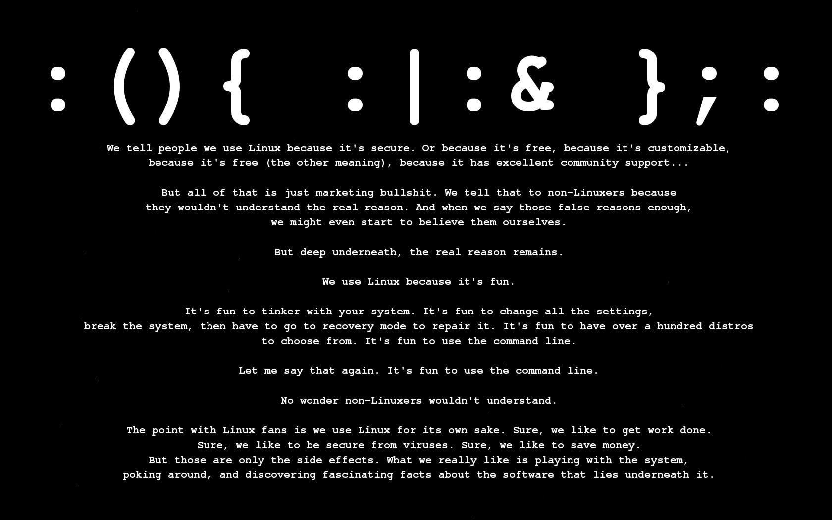 linux forkbomb quote command lines, text, communication, data