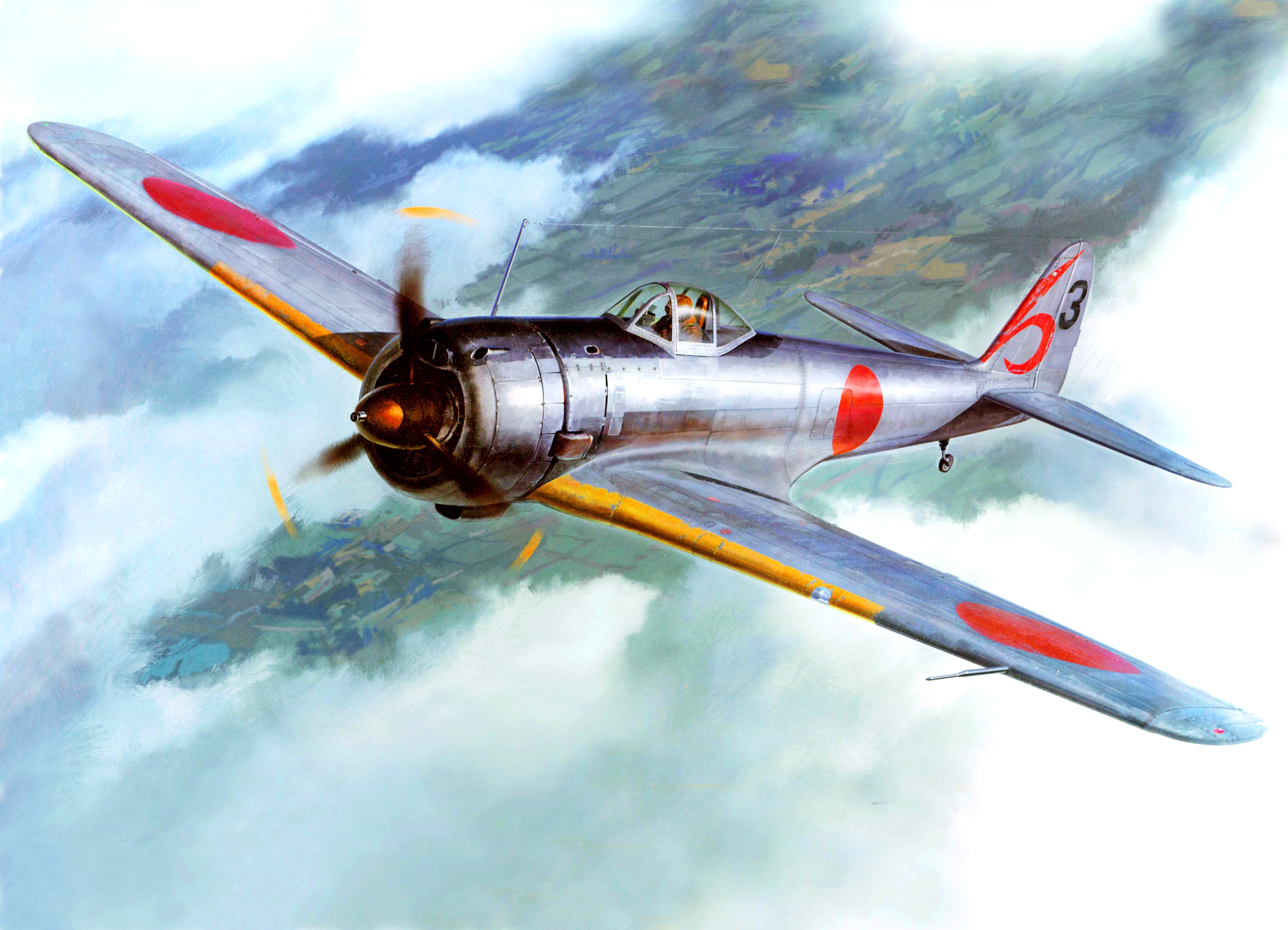 gray and red airplane, the sky, figure, art, army, Japanese, WW2