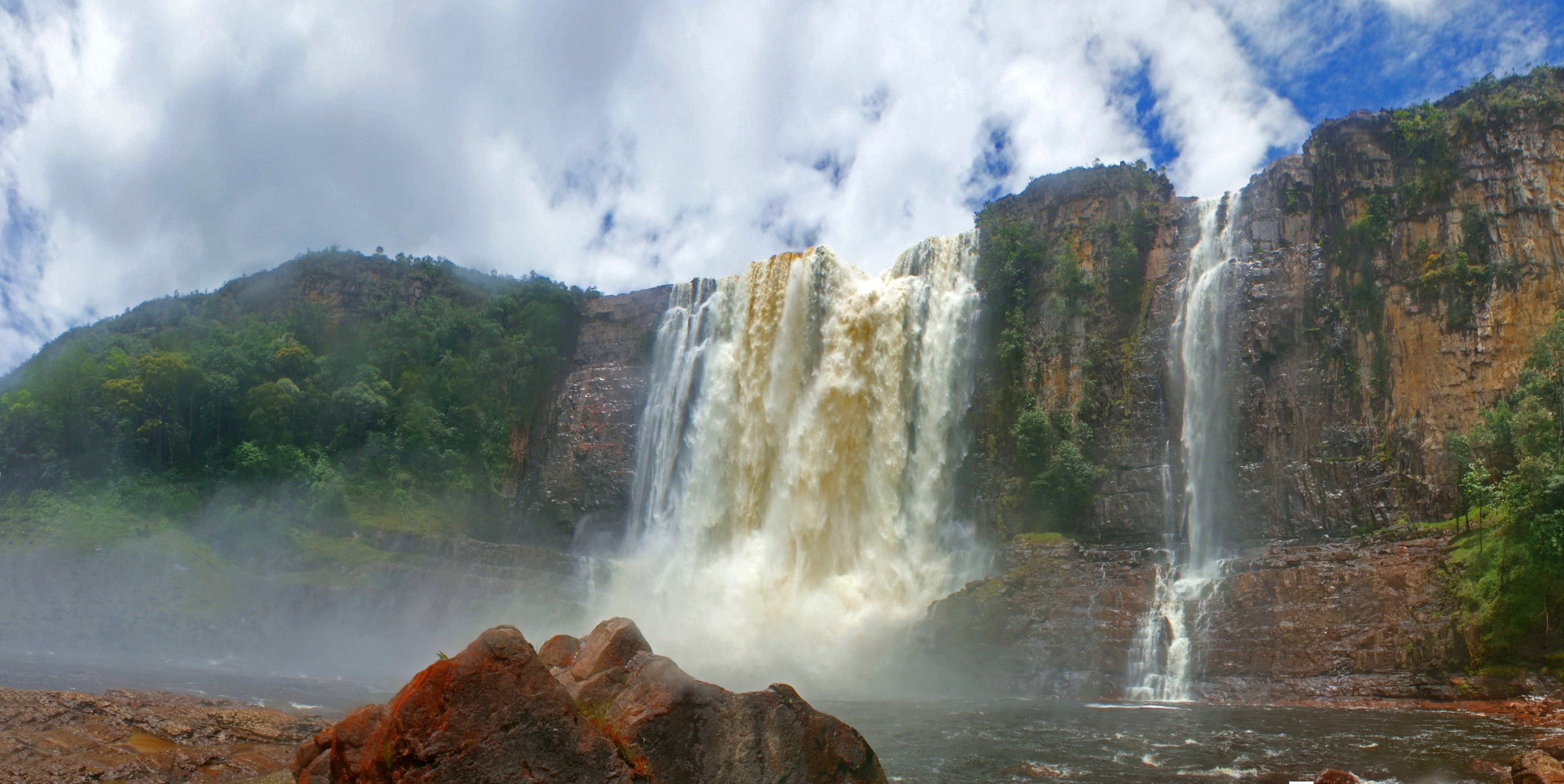 cliff, river, tropical forest, waterfall, Canaima National Park
