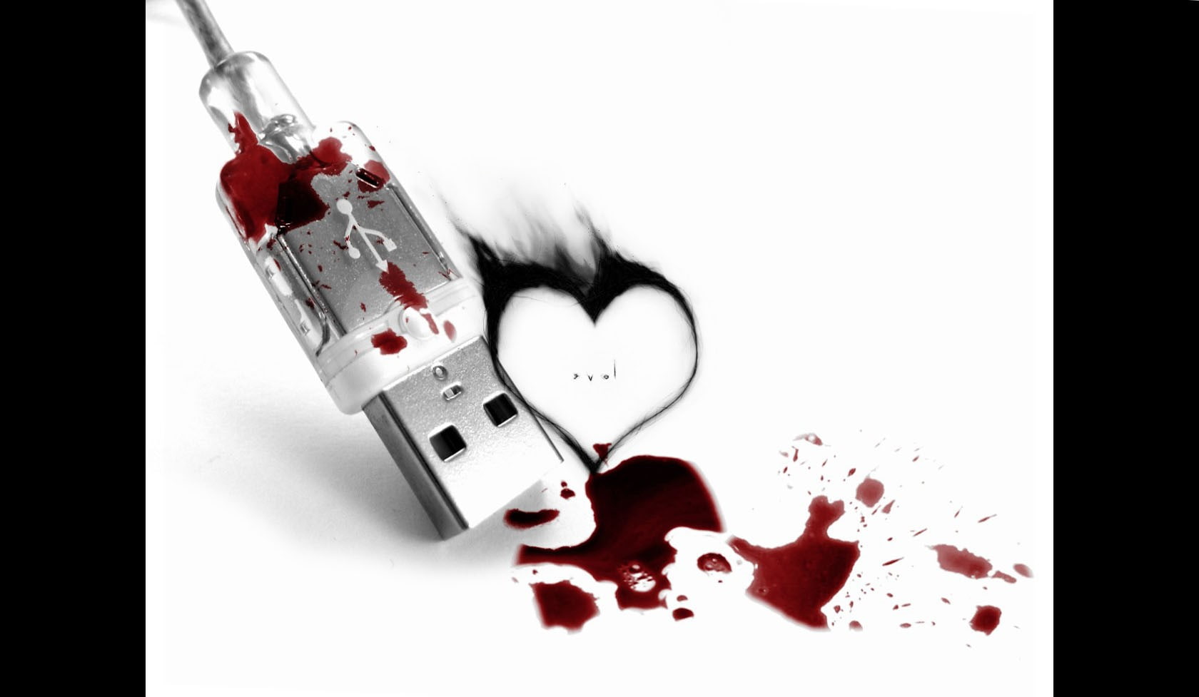 usb blood and heart, indoors, studio shot, red, drop, spilling