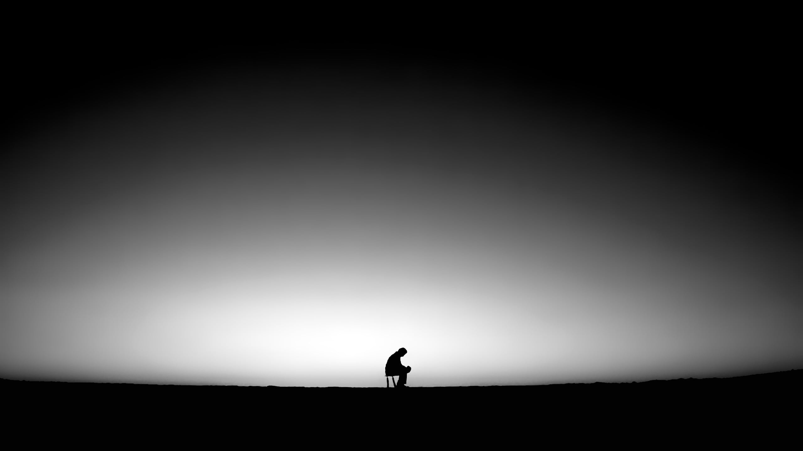 illustration of person sitting on chair, alone, abandoned, minimalism