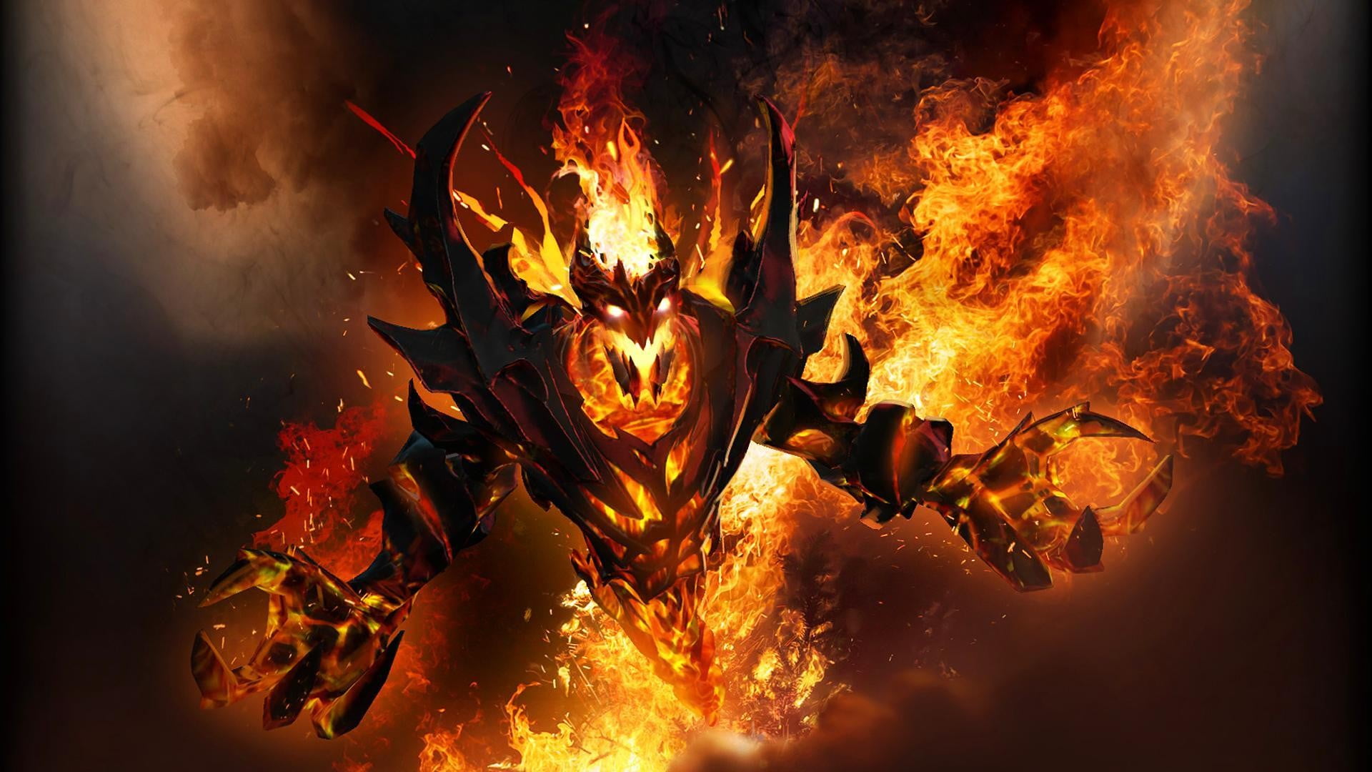 Shadow Fiend wallpaper, video games, demon, Dota 2, burning, fire
