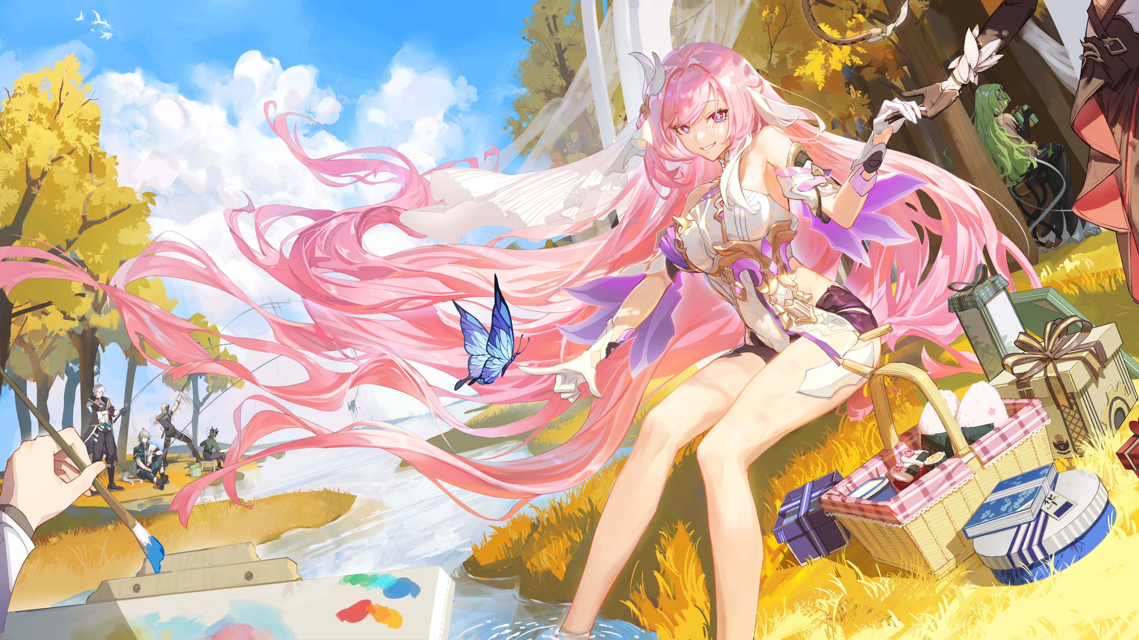 Honkai Impact, painting, anime girls, pink hair, Elysia (Honkai Impact 3rd)