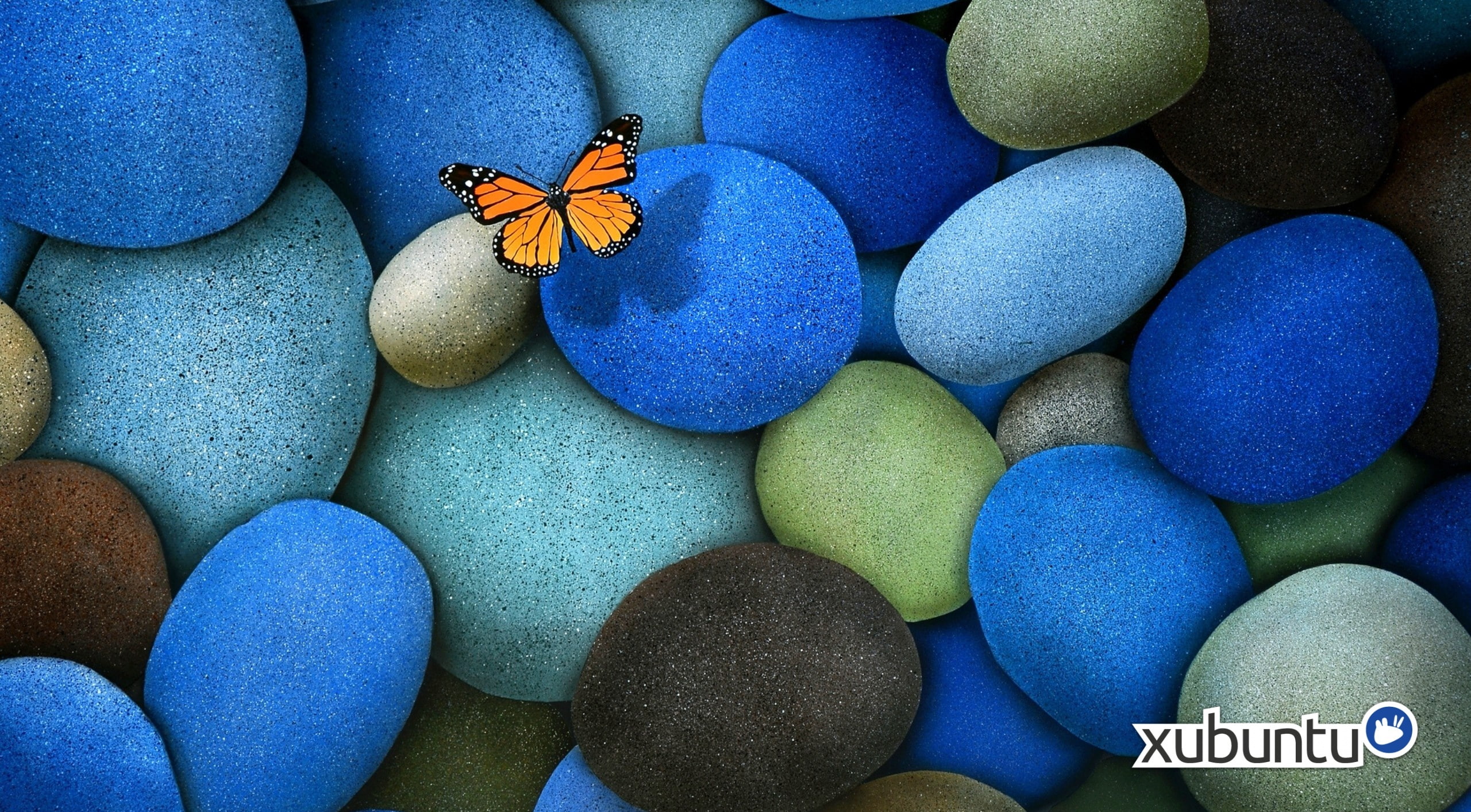 Xubuntu Blue Rock, orange and black butterfly wallpaper, Computers