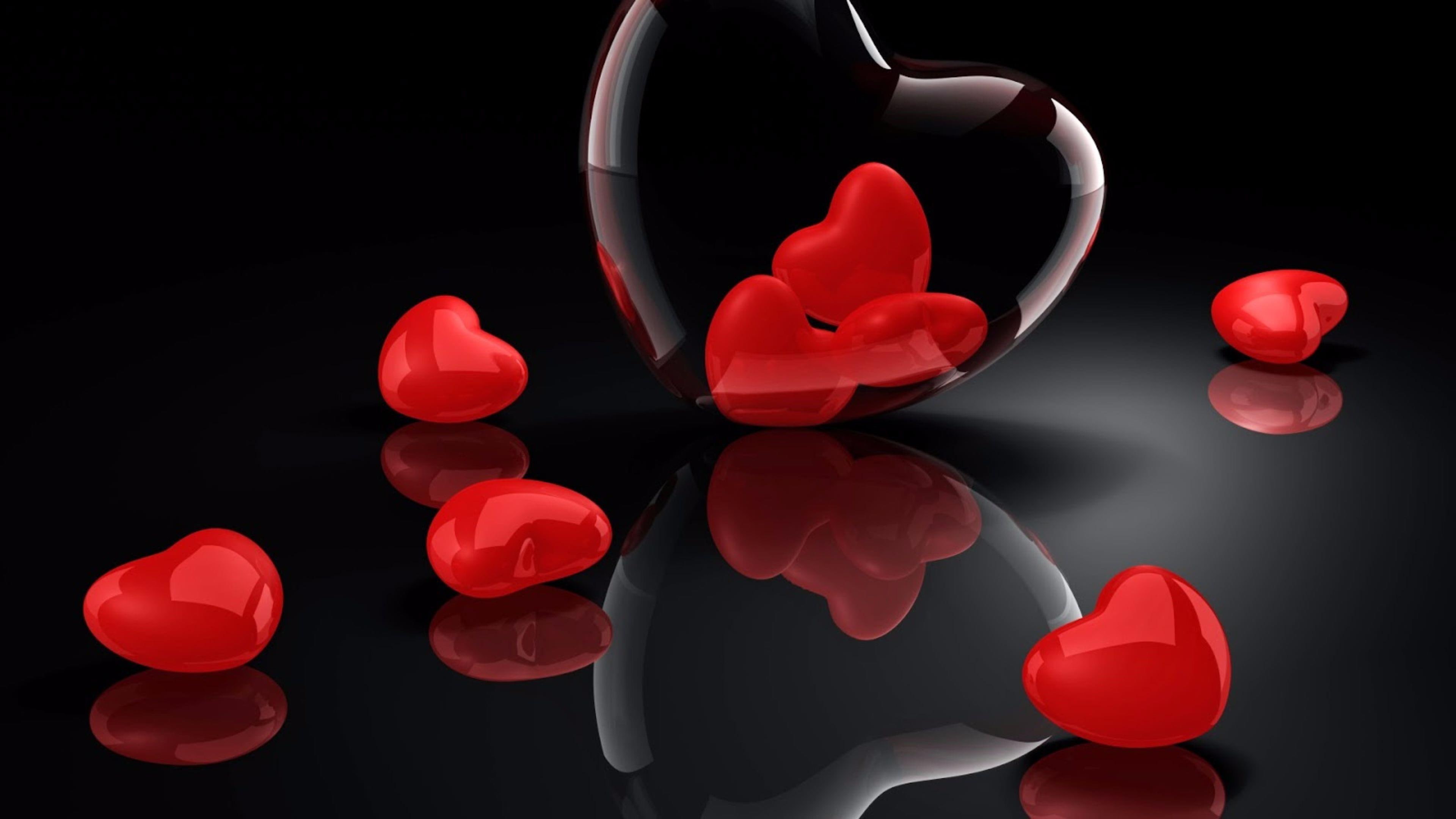 red hearts, love, 3d
