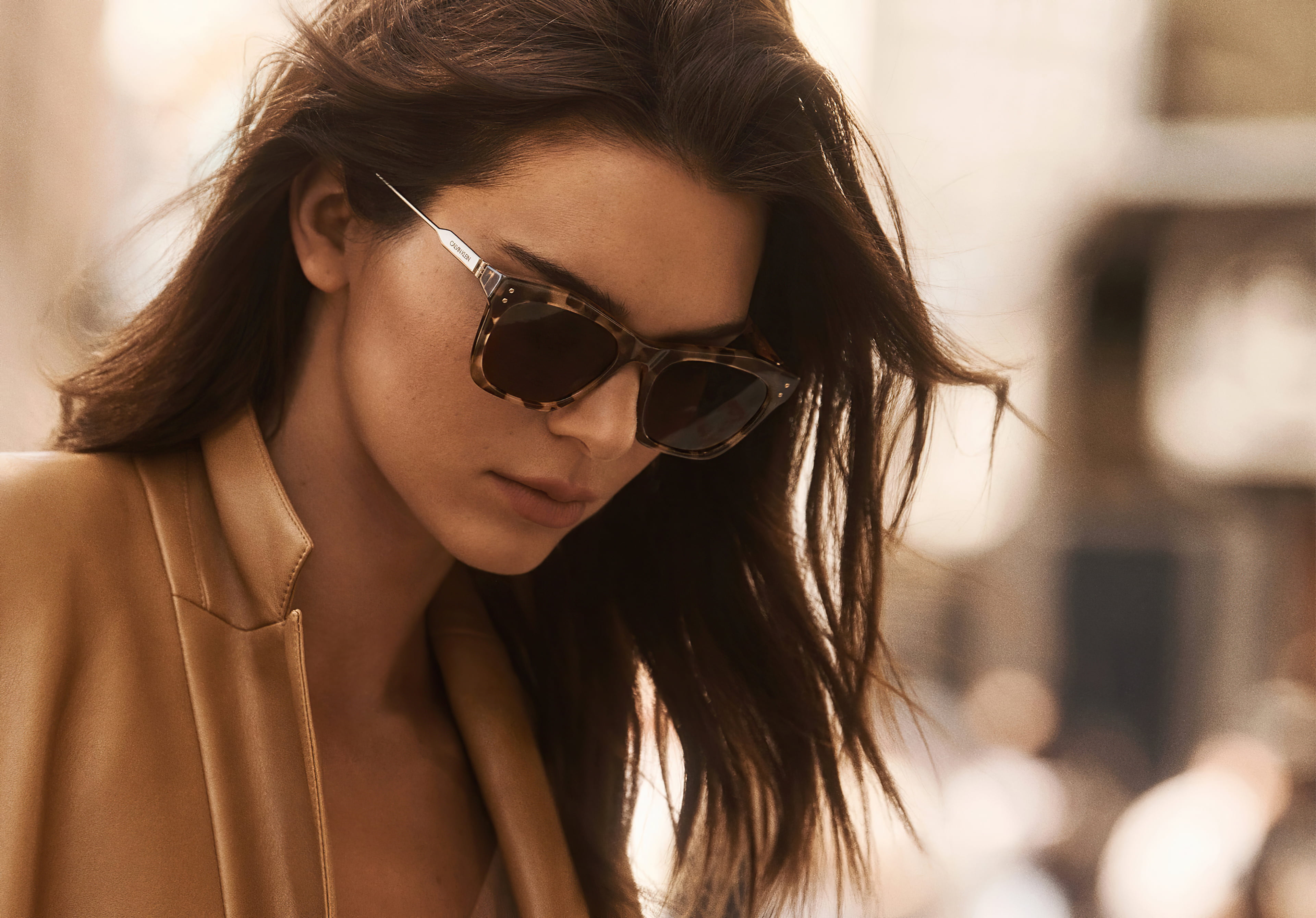 glasses, Kendall Jenner, model, women, looking below, dark hair
