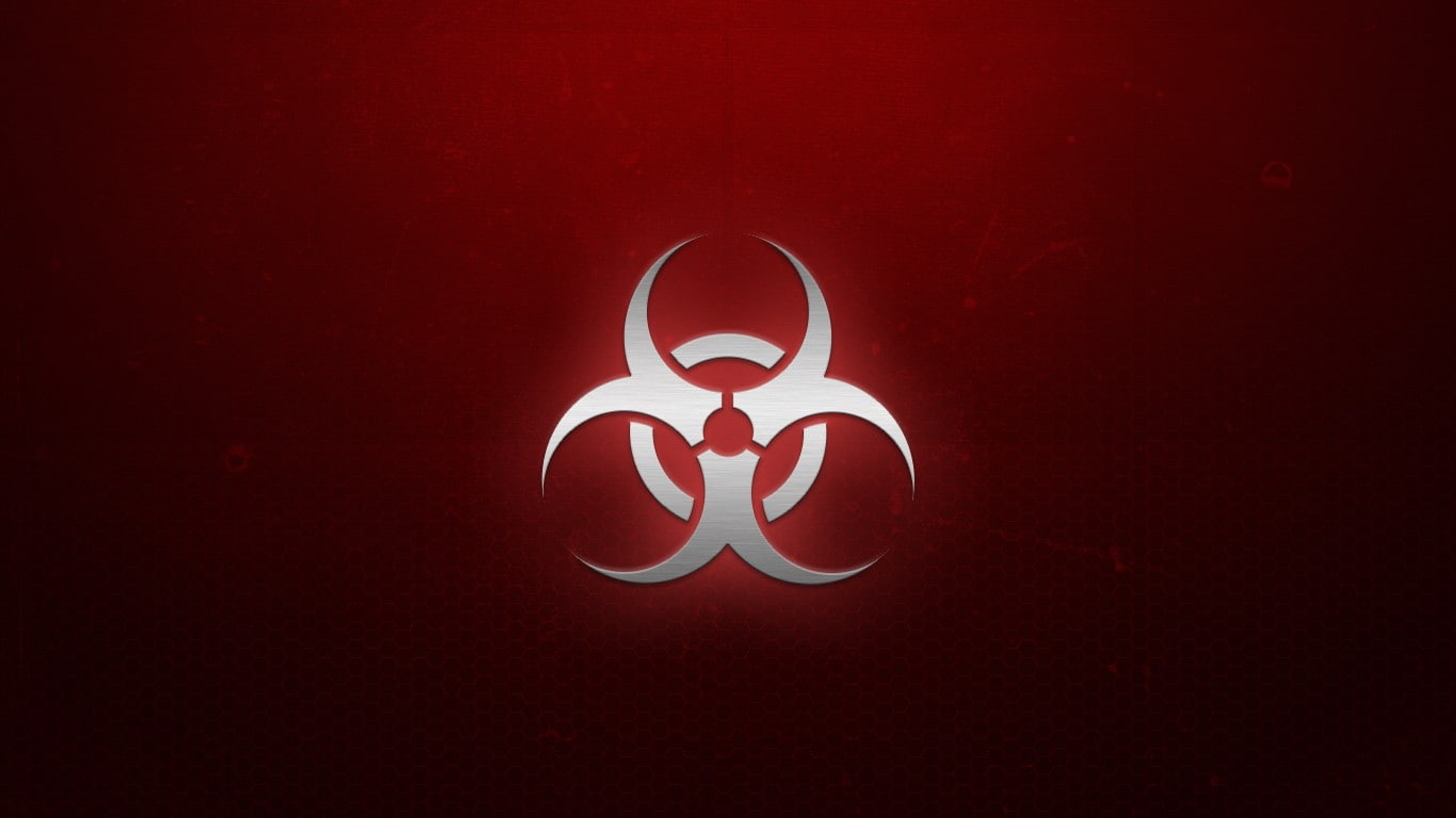 biohazard, logo, red, no people, studio shot, indoors, close-up