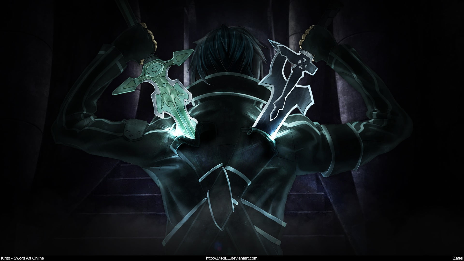 man holding two swords digital wallpaper, Sword Art Online, Kirigaya Kazuto