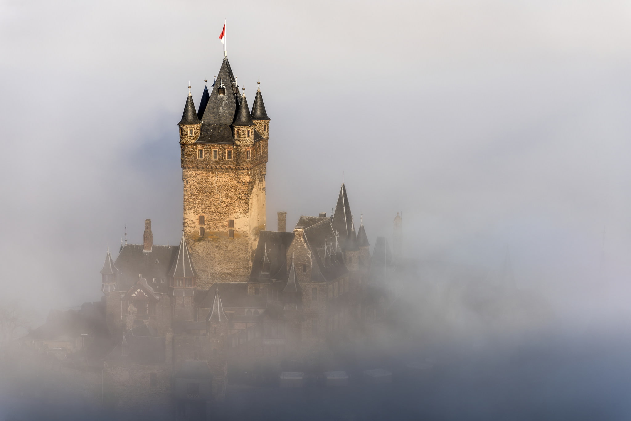 the city, fog, castle, Germany, mist, Cochem, haze, Reichsburg Cochem