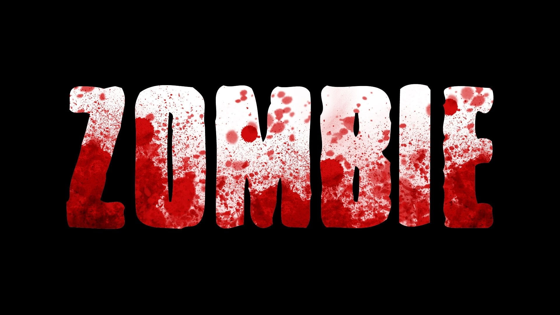 red and white zombie text, Dark, black background, studio shot