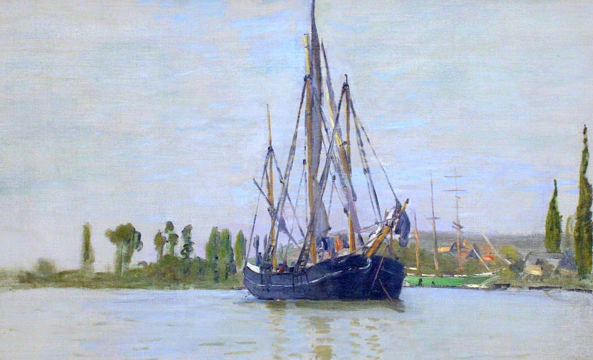 ship, picture, Sailboat, mast, Claude Monet