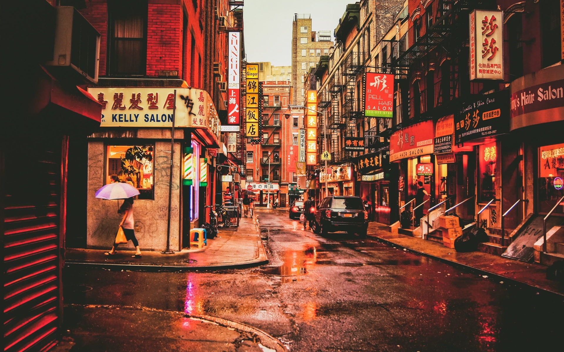 New York, Chinatown, USA, street, restaurants, cars, people