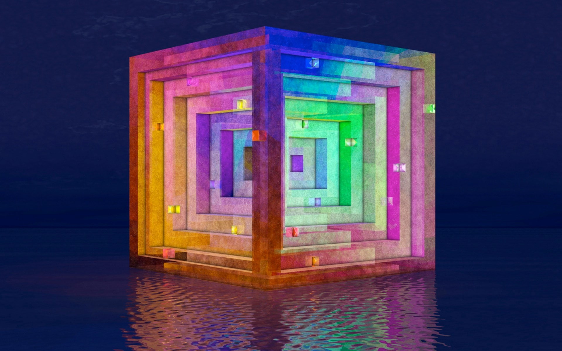 cube, architecture, no people, multi colored, indoors, illuminated